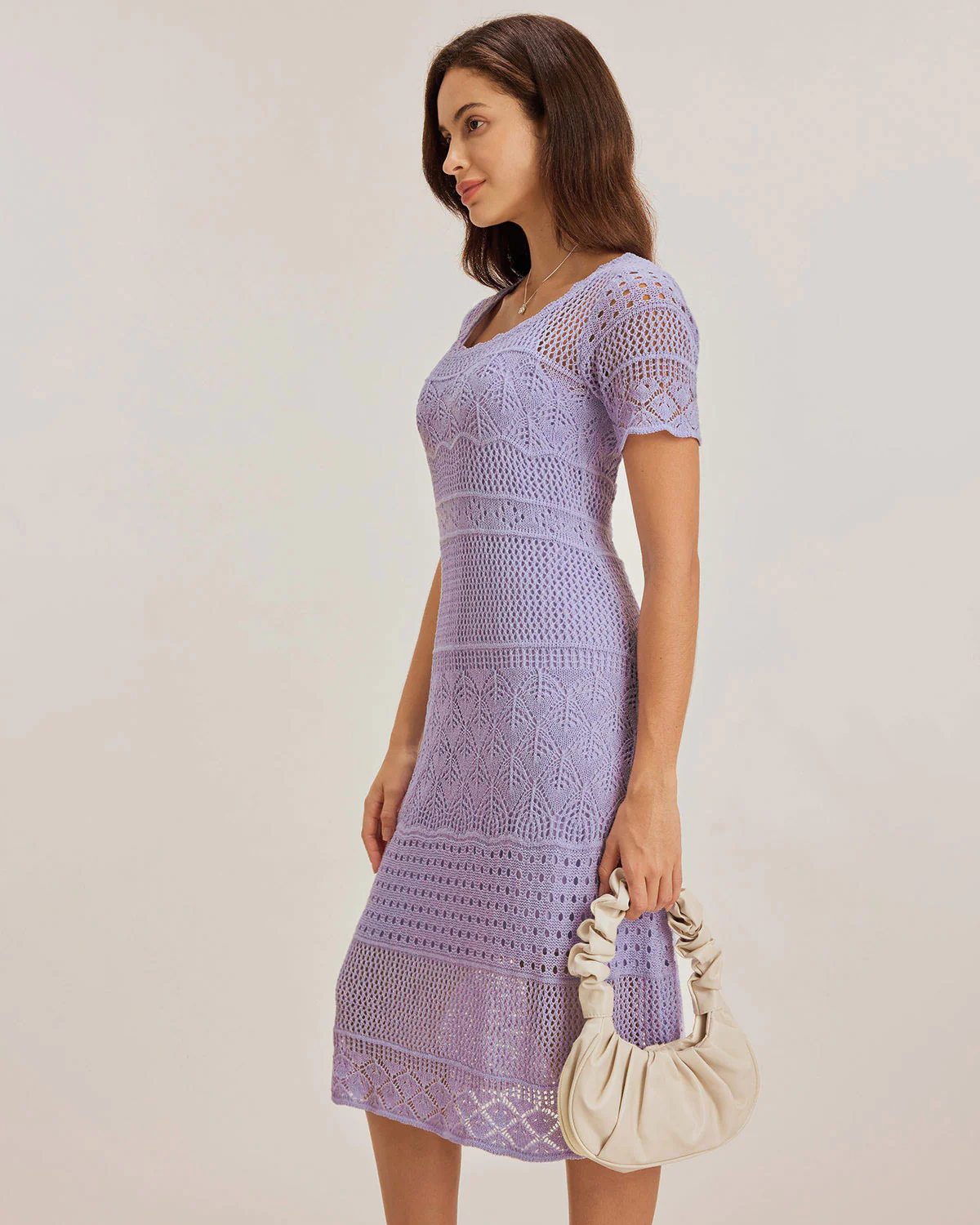 Purple U Neck Cut Out Sweater Dress - Image 6