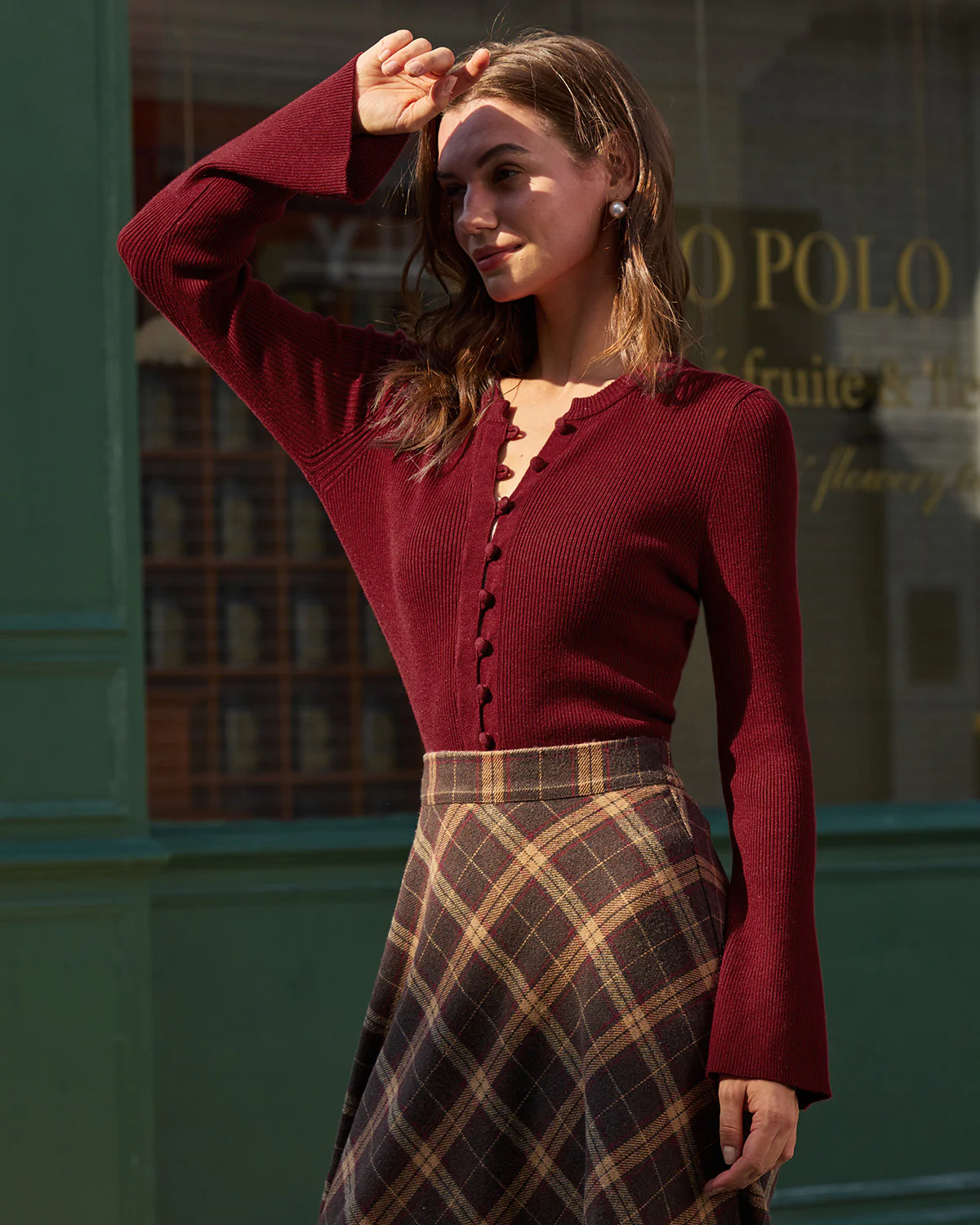 Red Bell Sleeve Ribbed Knit Tee - Image 2