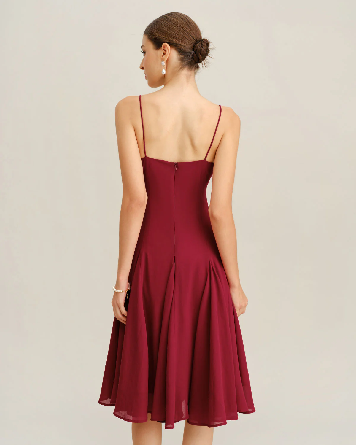 Red Chiffon A-Line Slip Midi Dress - Image 4