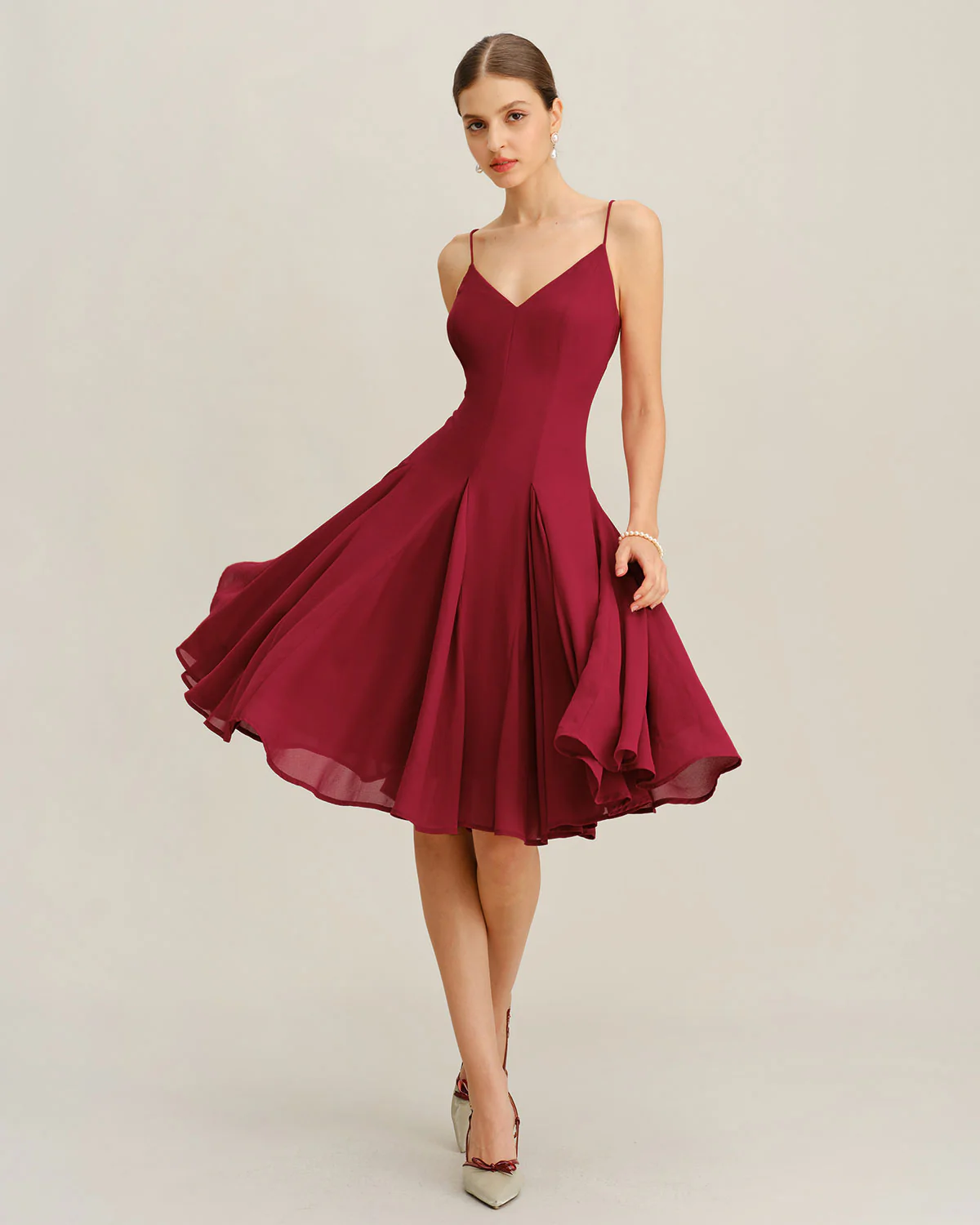 Red Chiffon A-Line Slip Midi Dress - Image 5