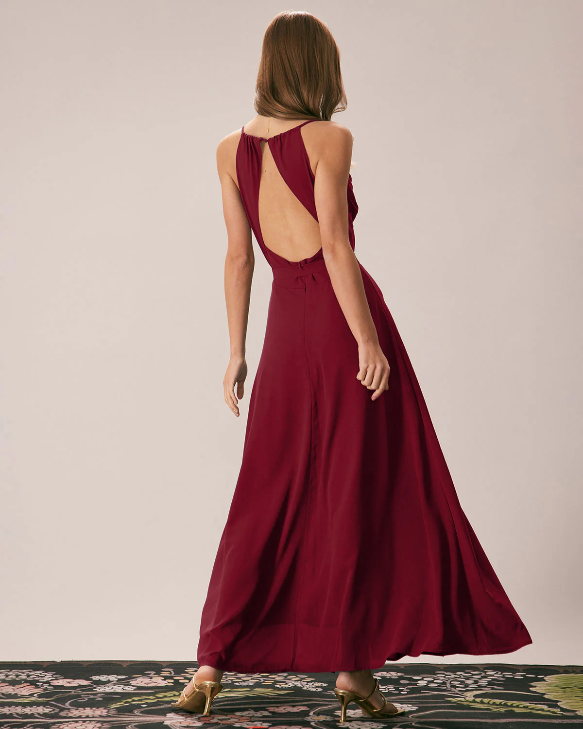 Red Cowl Neck Slip Maxi Dresses - Image 3