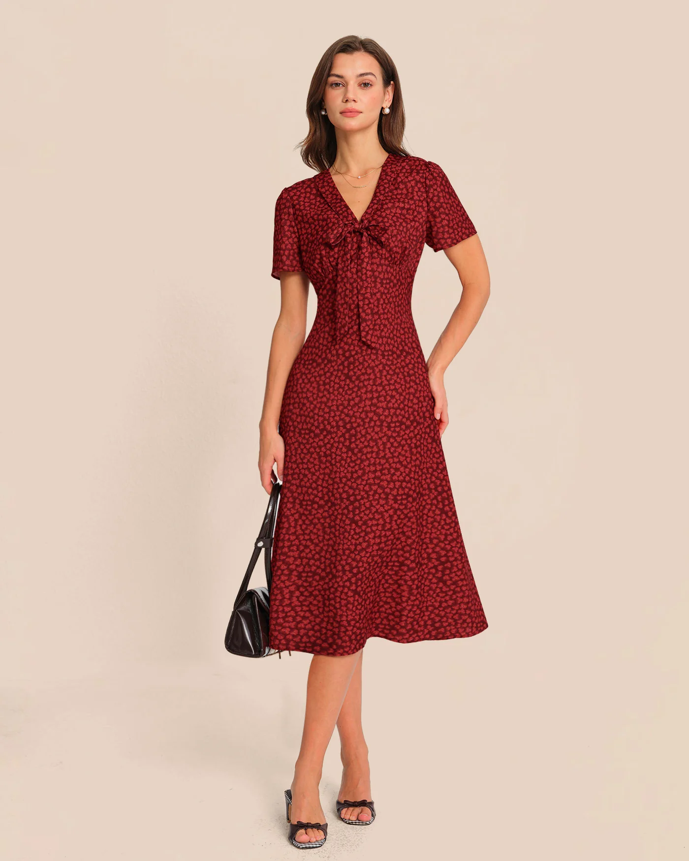 Red Floral Mermaid Midi Dress