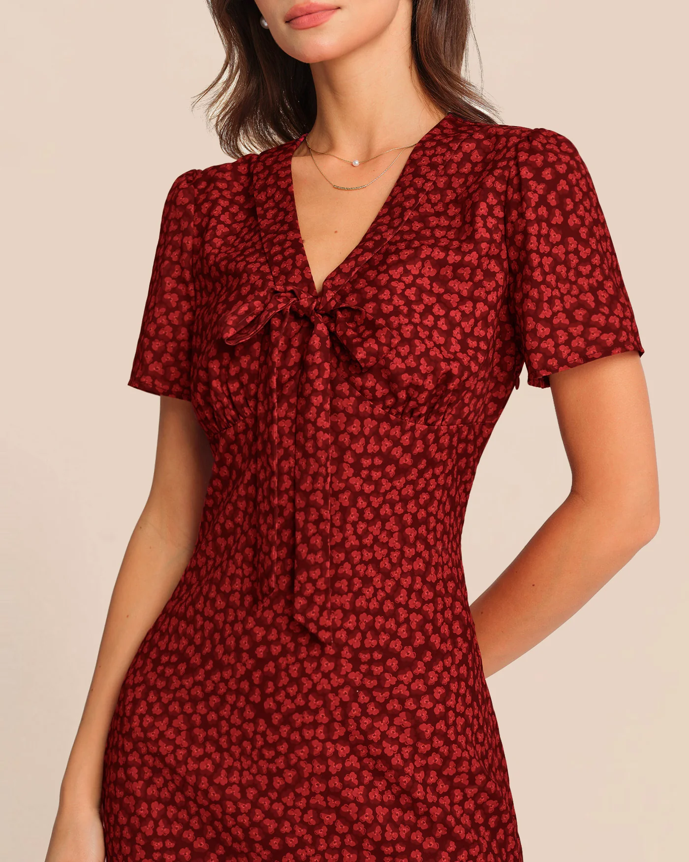 Red Floral Mermaid Midi Dress - Image 2
