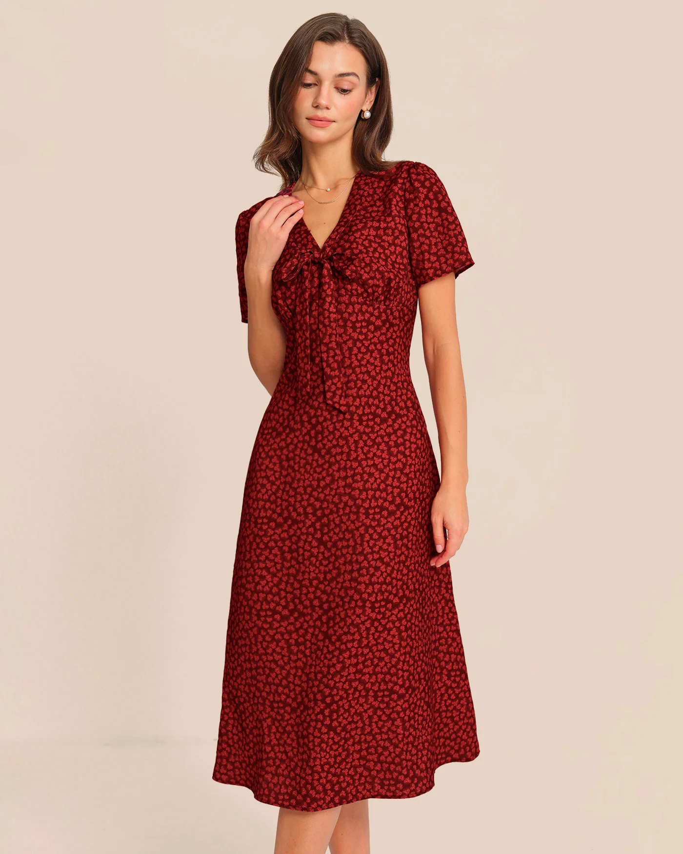 Red Floral Mermaid Midi Dress - Image 3
