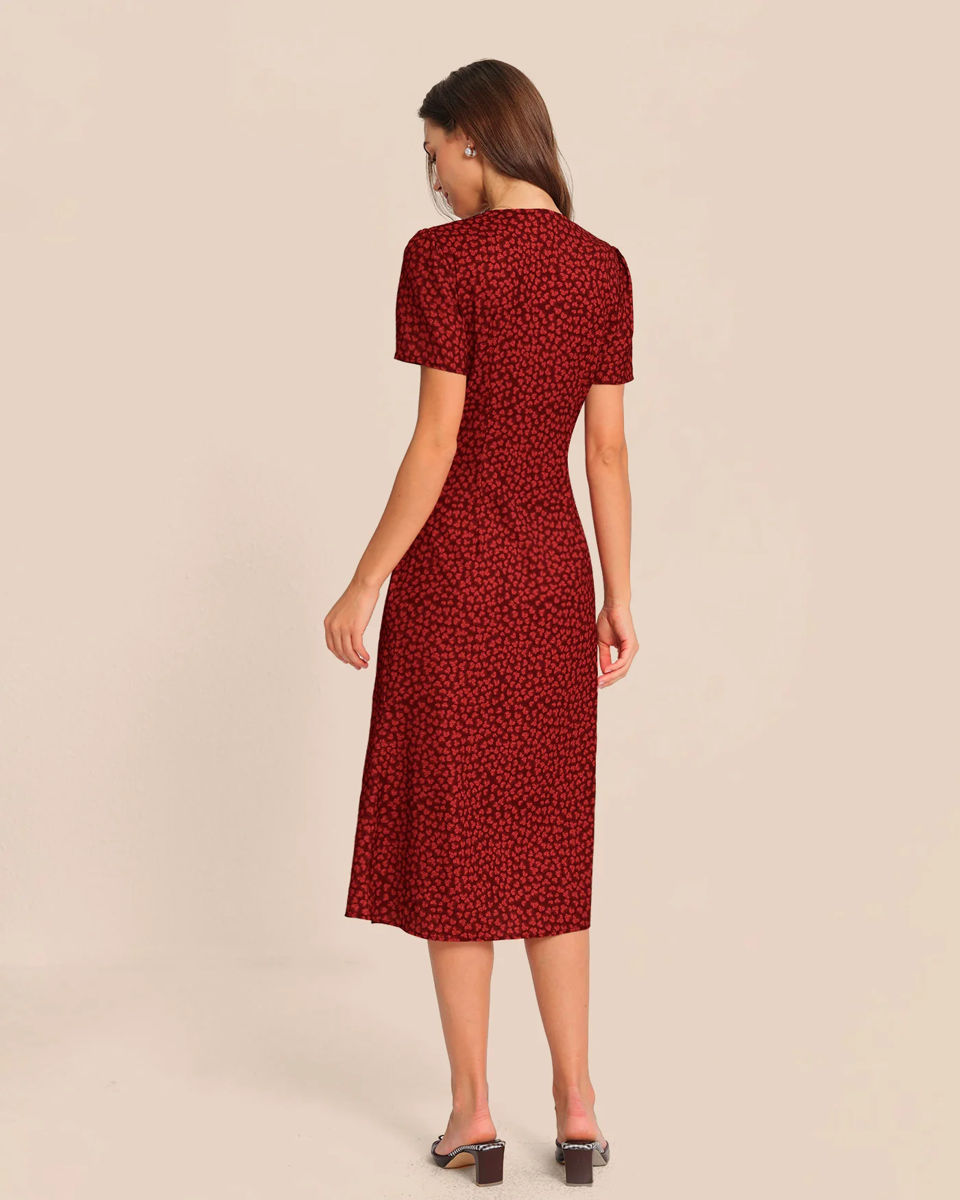 Red Floral Mermaid Midi Dress - Image 4