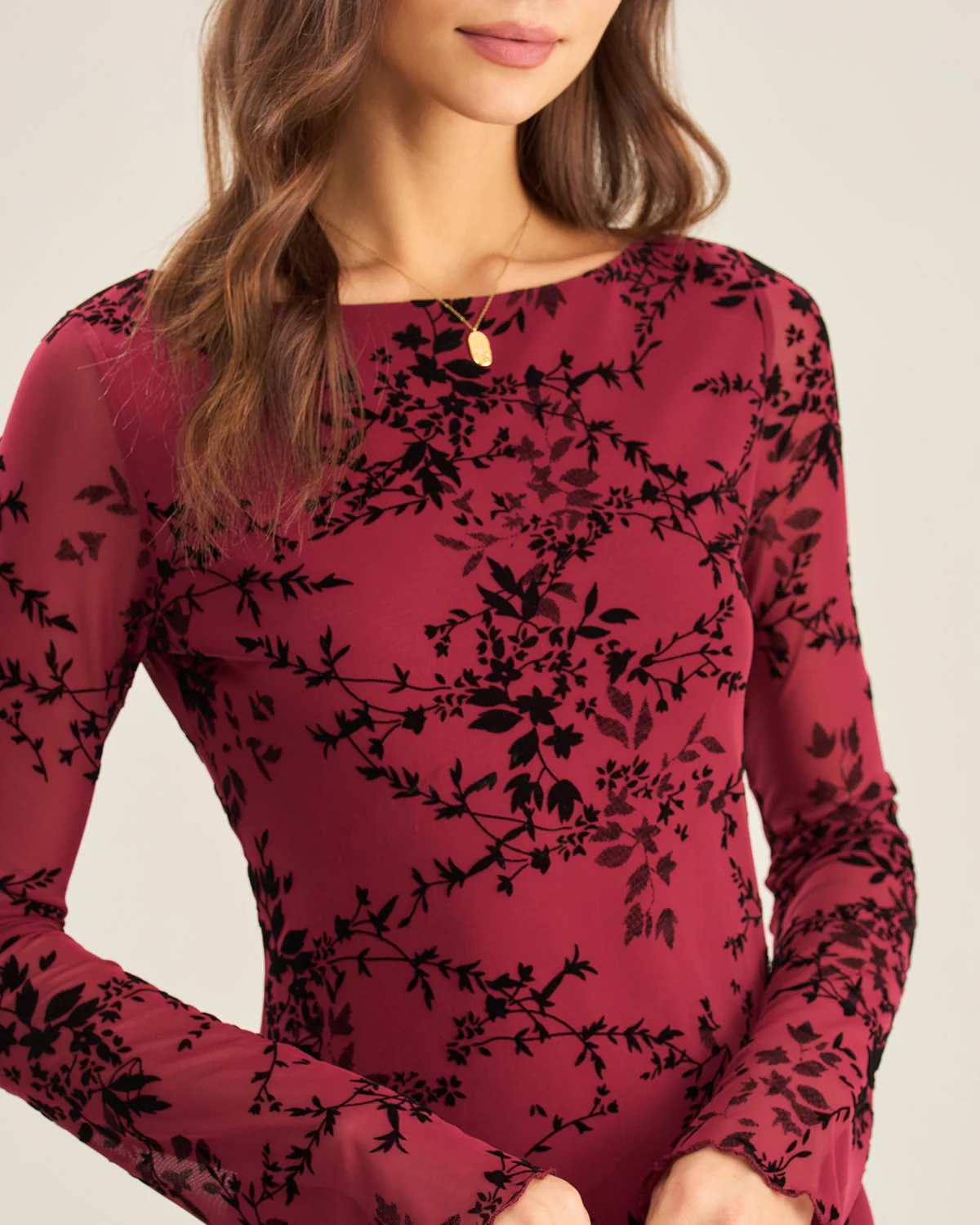 Red Floral Mesh Mini Dress - Image 2