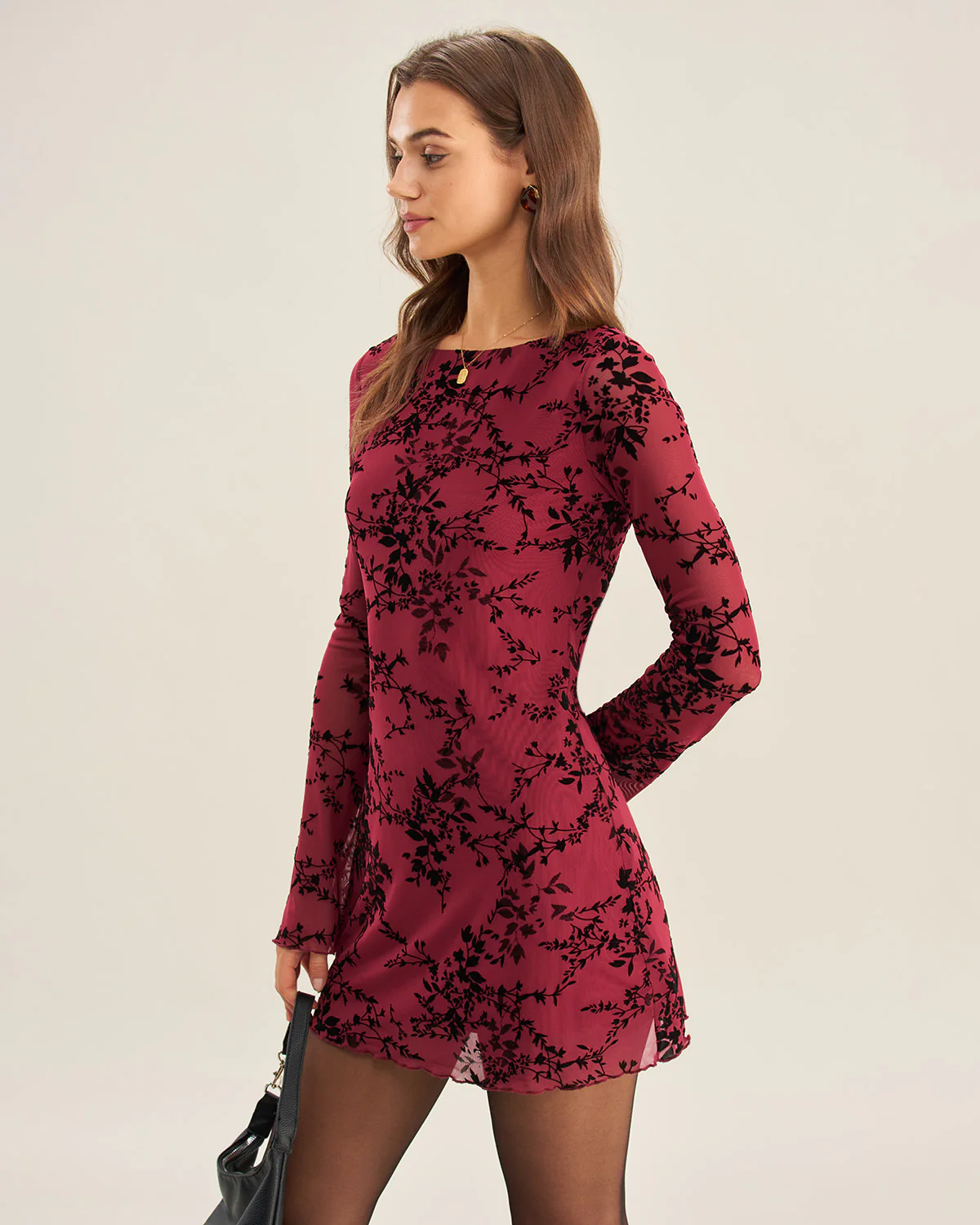 Red Floral Mesh Mini Dress - Image 3
