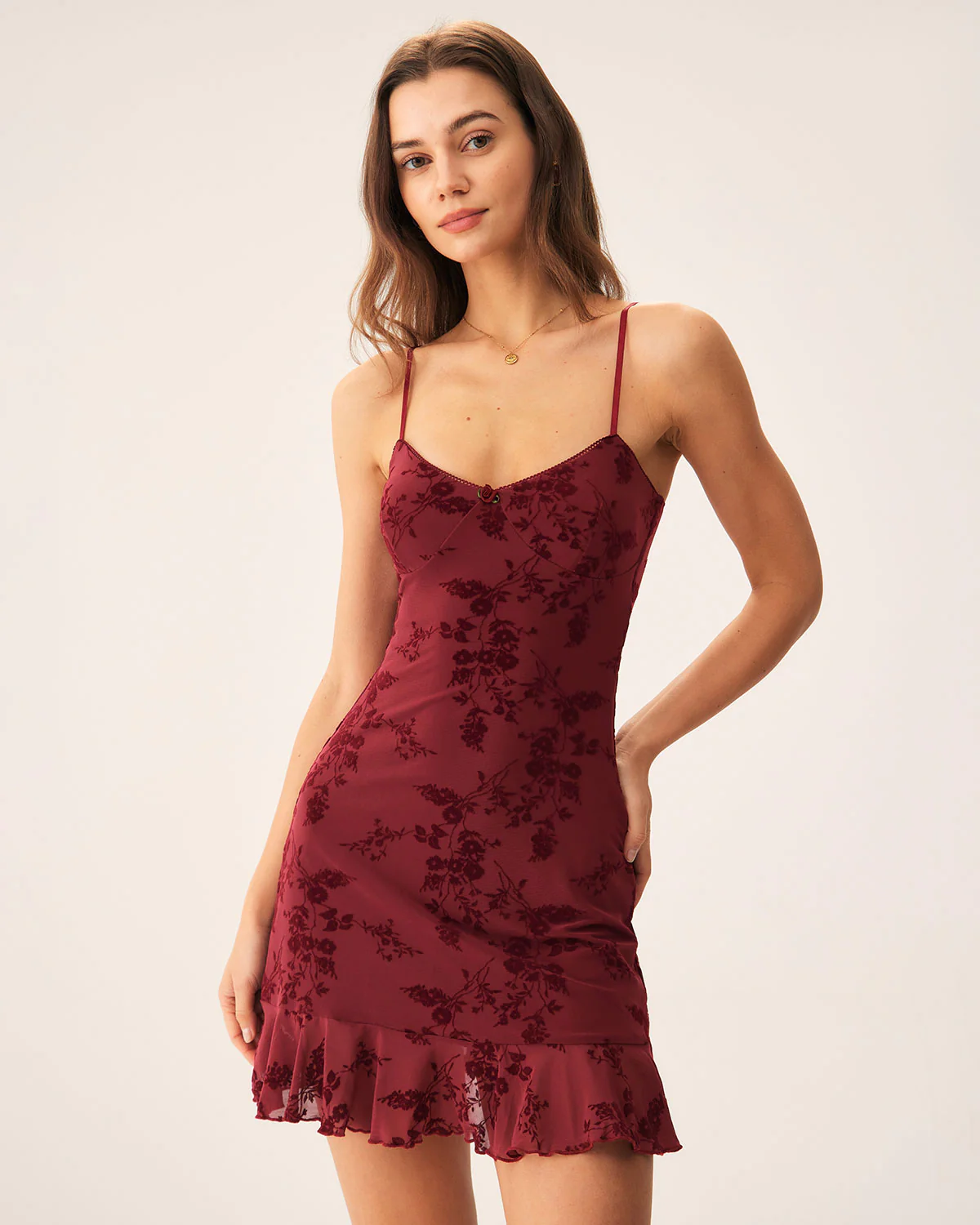 Red Floral Mesh Slip Mini Dress