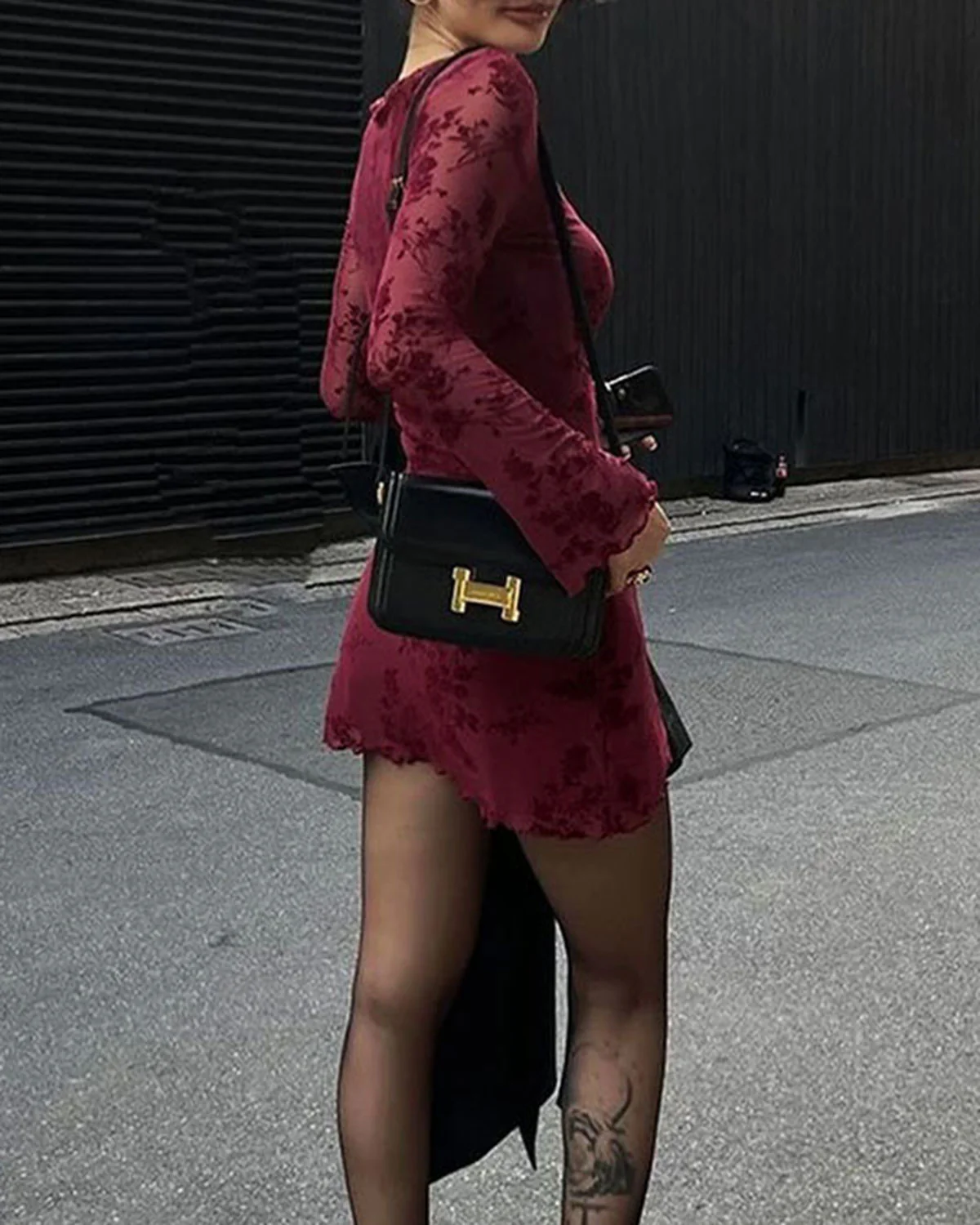 Red Floral Round Neck Mini Dress - Image 3