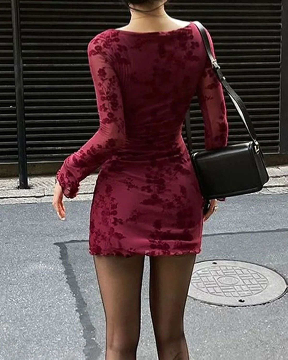 Red Floral Round Neck Mini Dress - Image 4