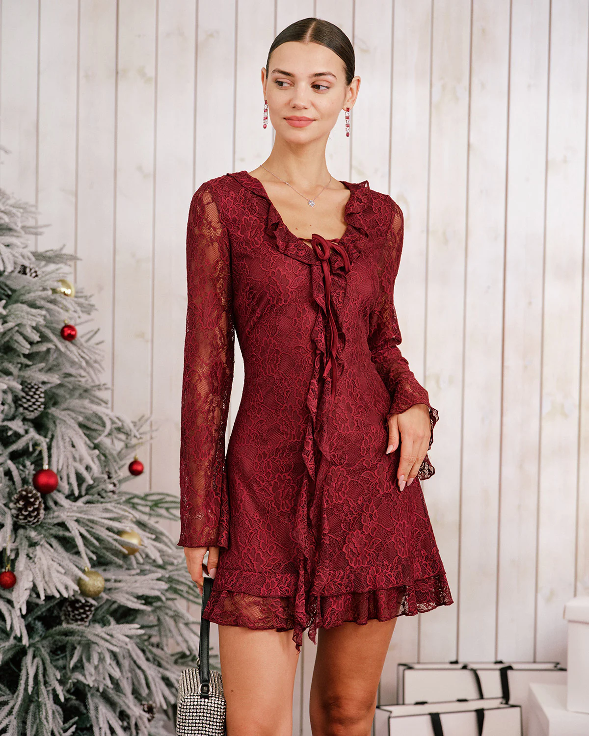 Red Floral Ruffle Mini Dress - Image 2
