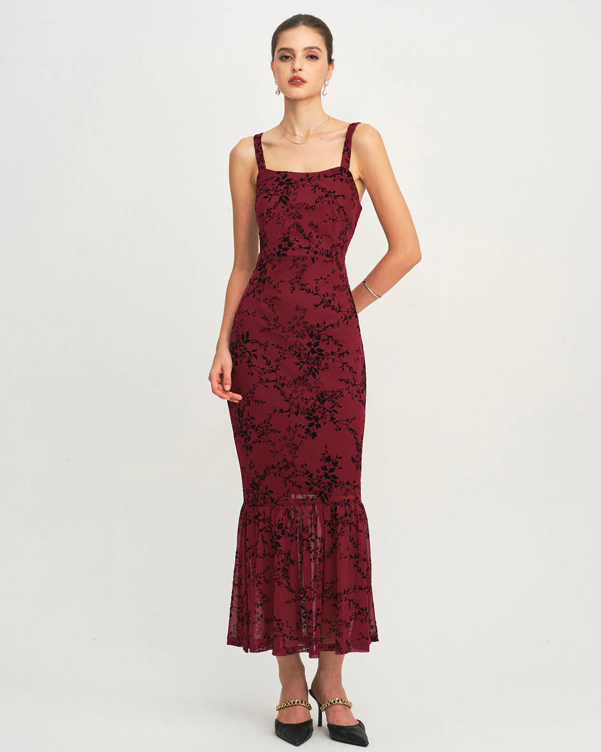 Red Floral Sleeveless Maxi Dress - Image 5