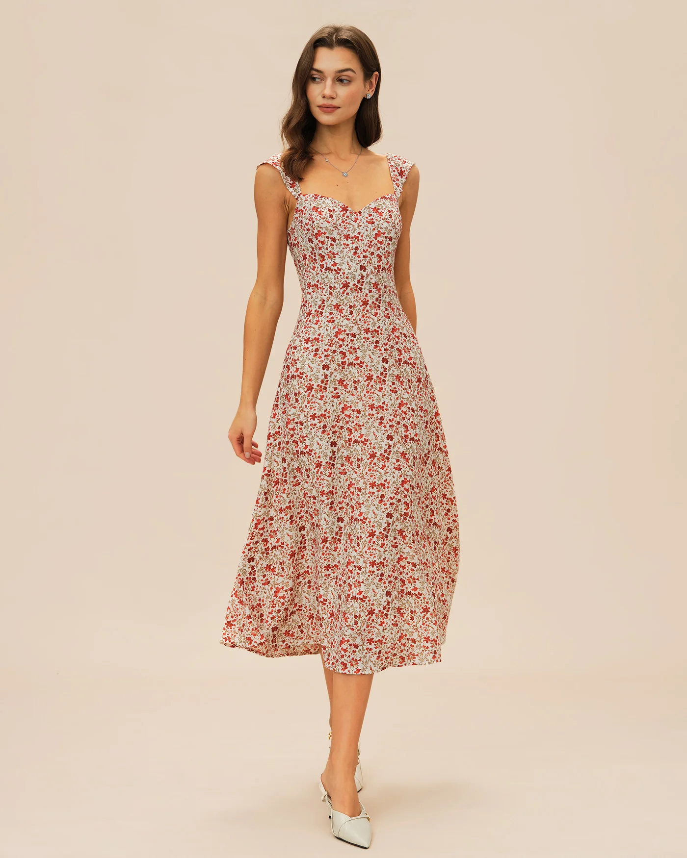Red Floral Slip Midi Dress - Image 3