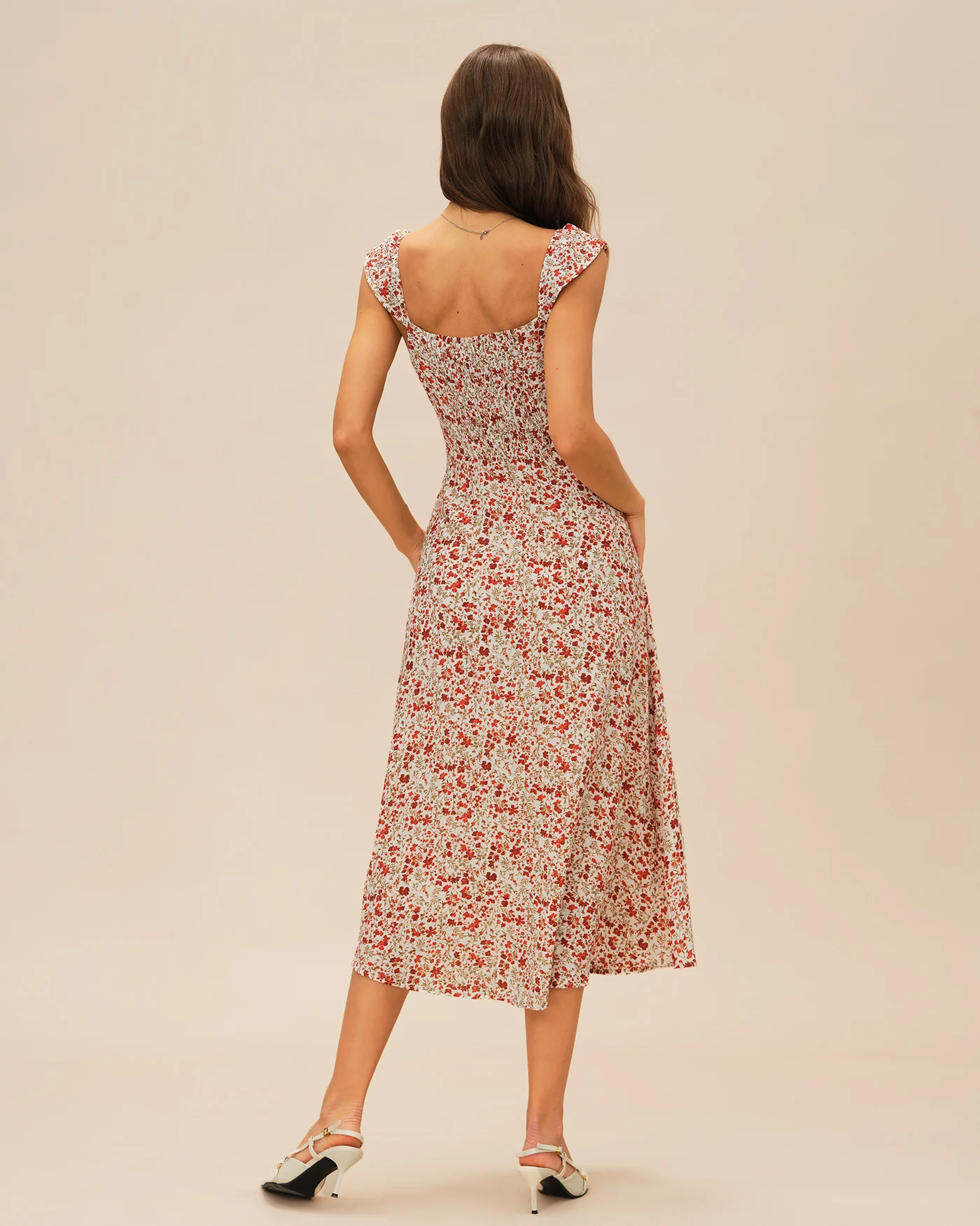 Red Floral Slip Midi Dress - Image 5