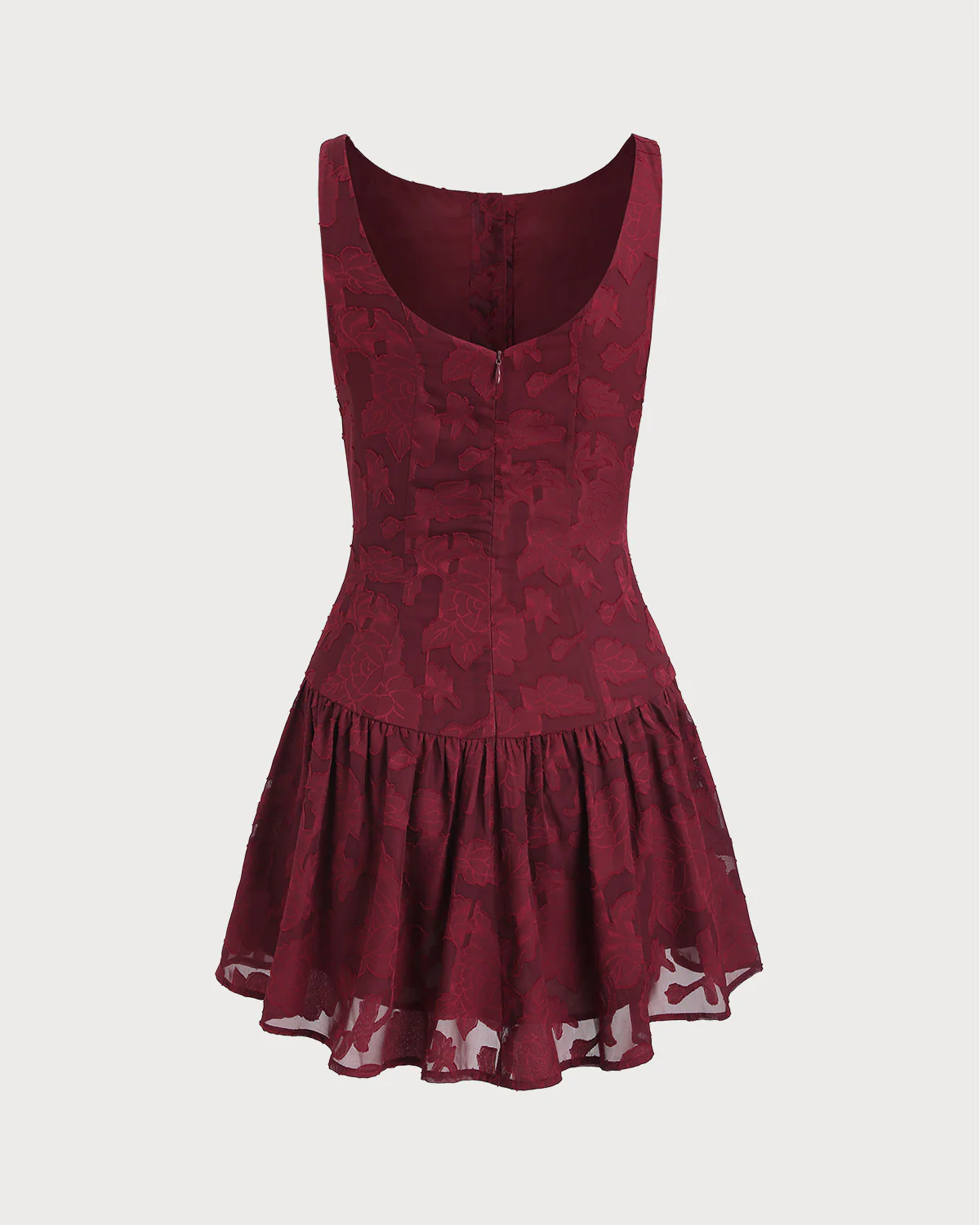 Red Jacquard Boat Neck A-Line Mini Dress - Image 10