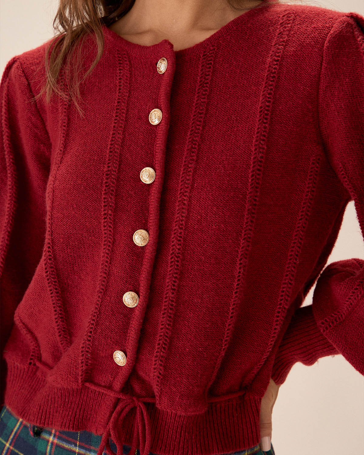 Red Lantern Sleeve Single-Breasted Cardigan - Image 2