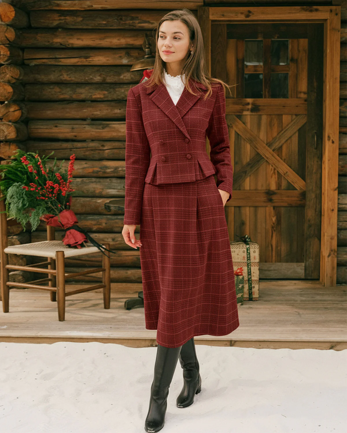 Red Plaid A-Line Midi Skirt - Image 4