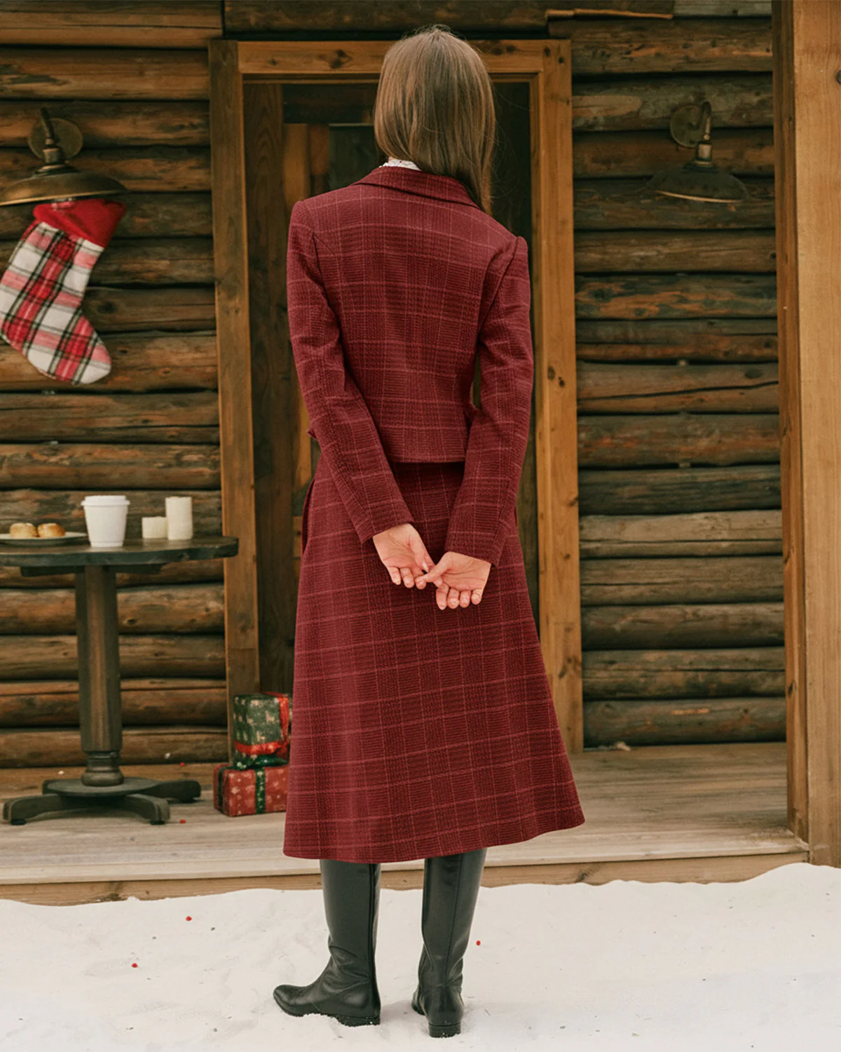 Red Plaid A-Line Midi Skirt - Image 5