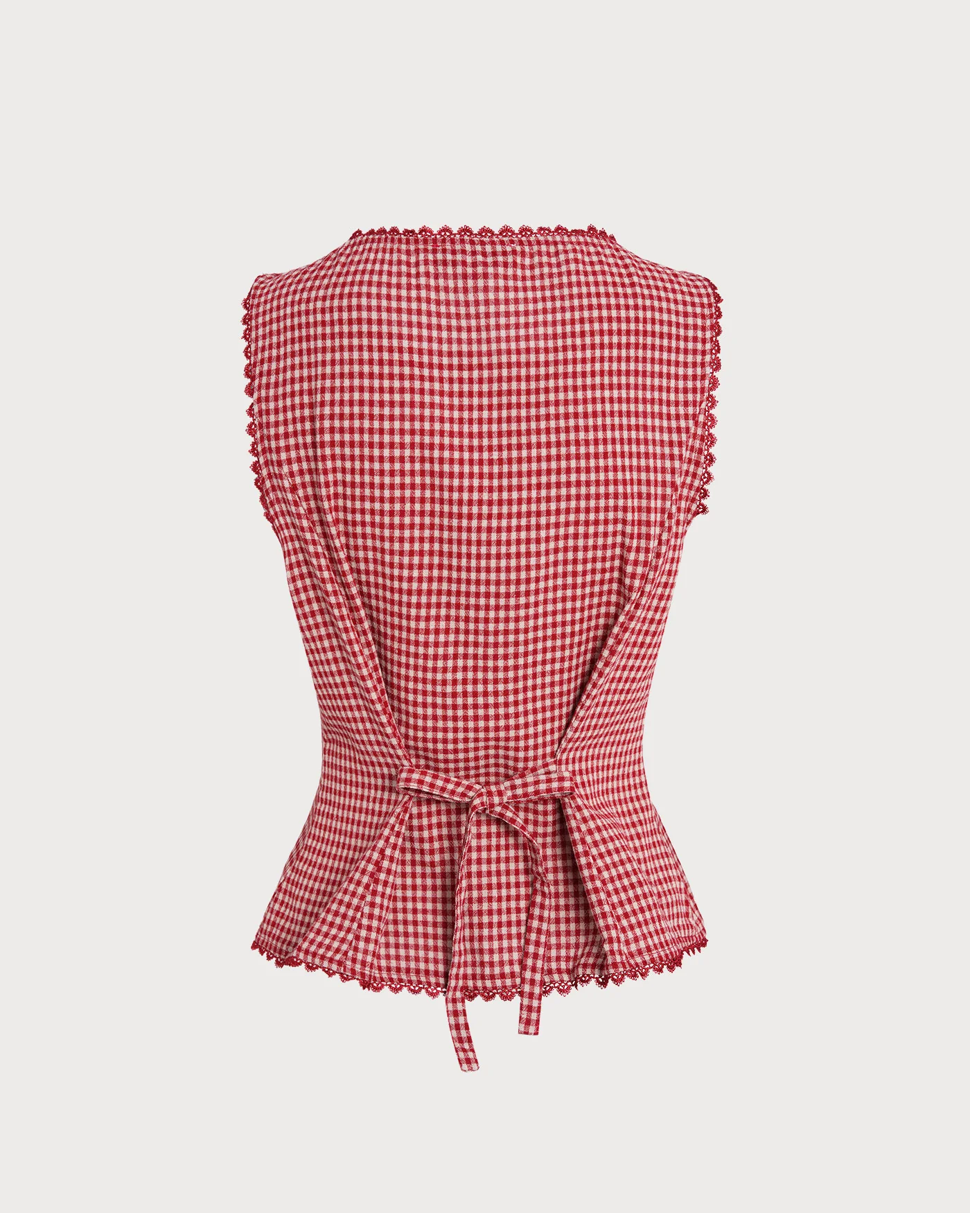 Red Gingham Boat Neck Sleeveless Tank Top - Image 7