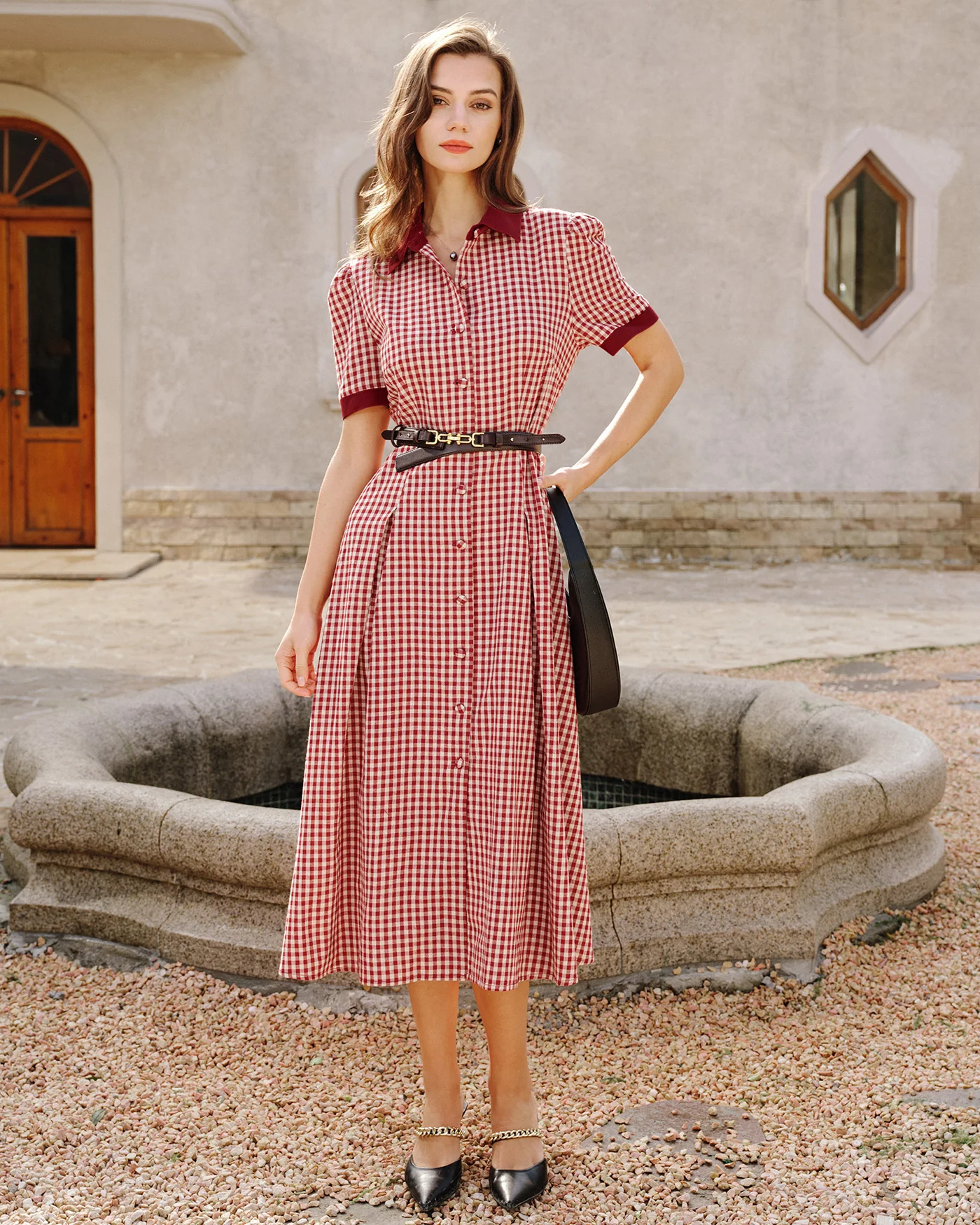 Red Plaid Button Midi Dress - Image 2