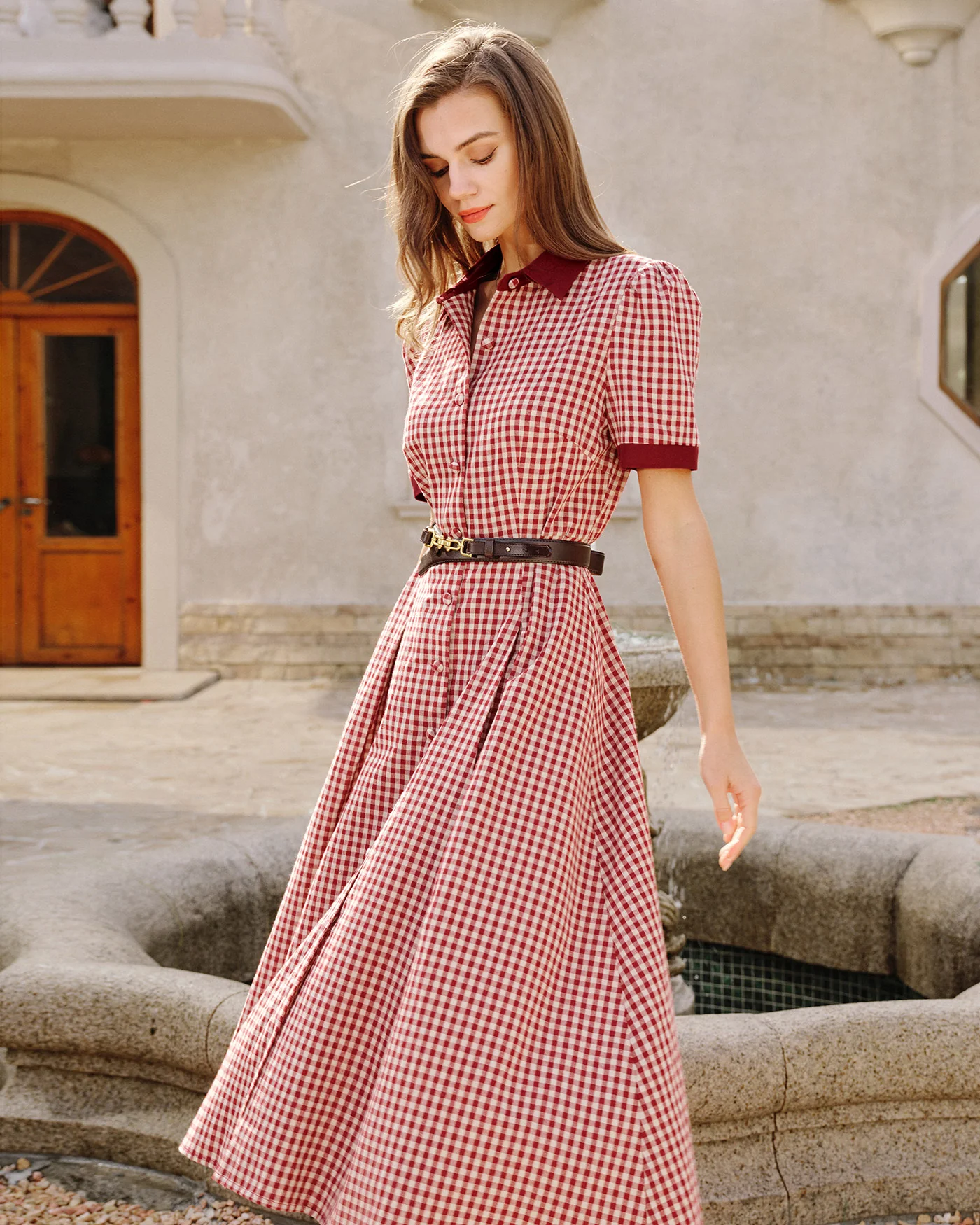 Red Plaid Button Midi Dress - Image 4
