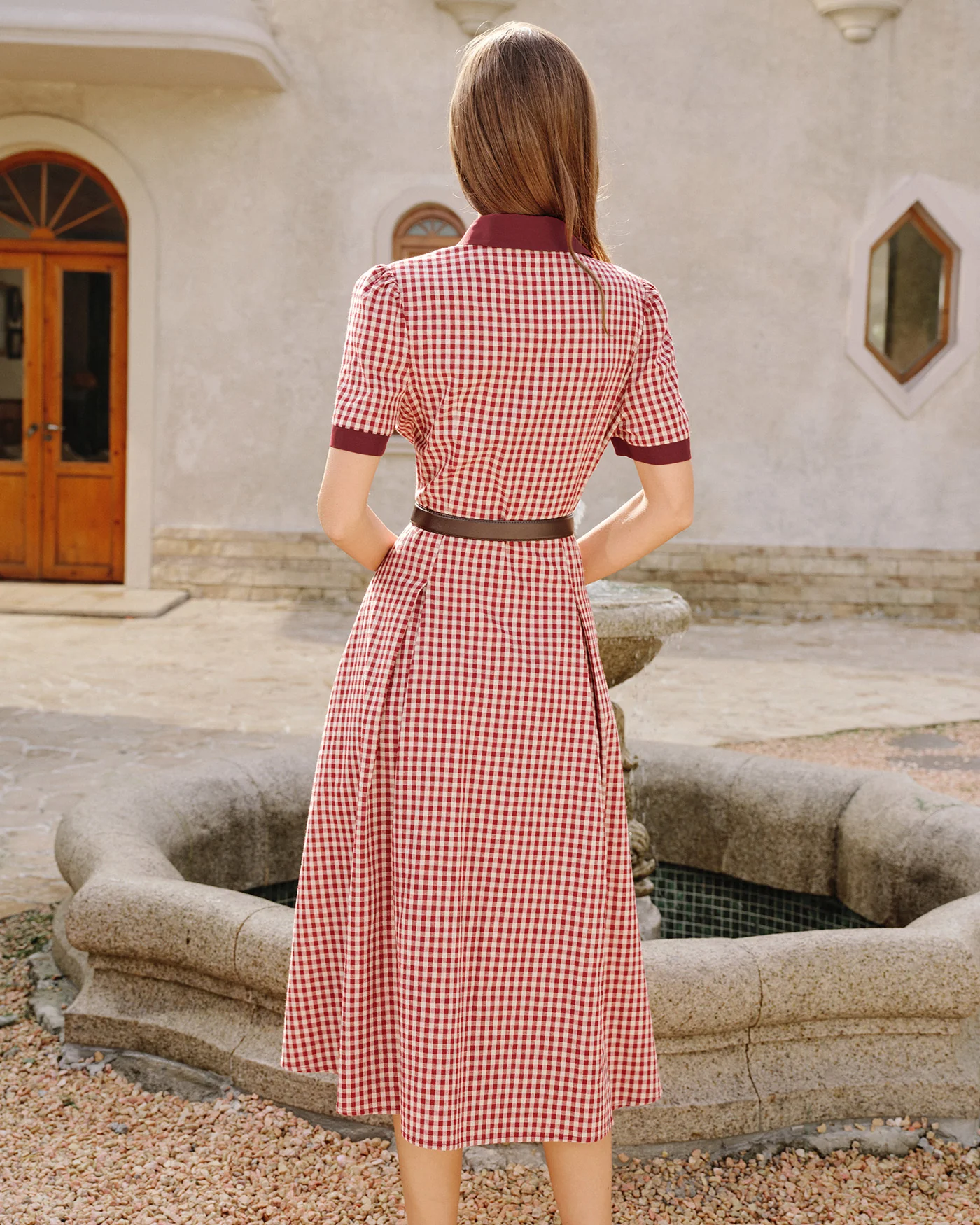 Red Plaid Button Midi Dress - Image 5