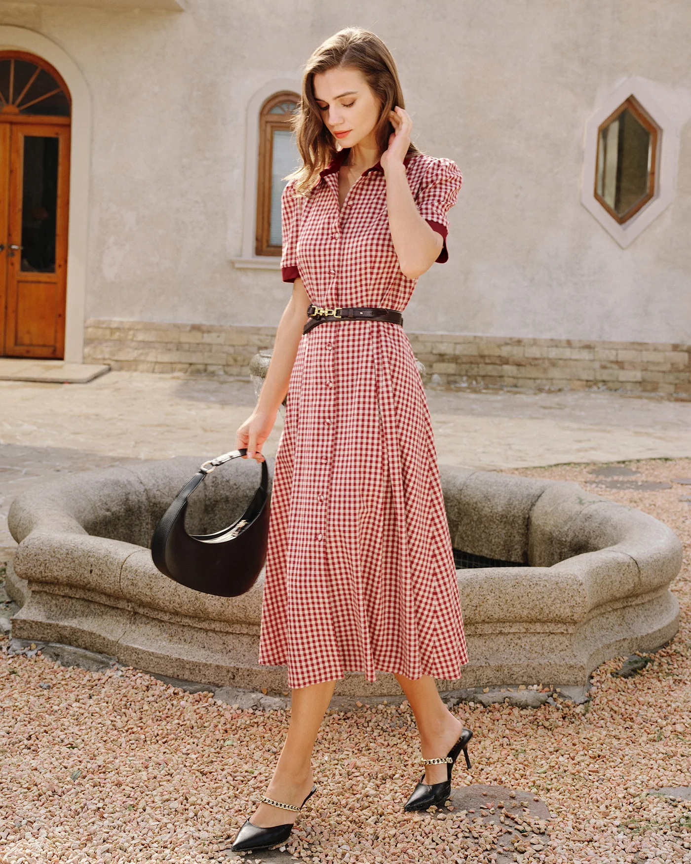 Red Plaid Button Midi Dress - Image 6