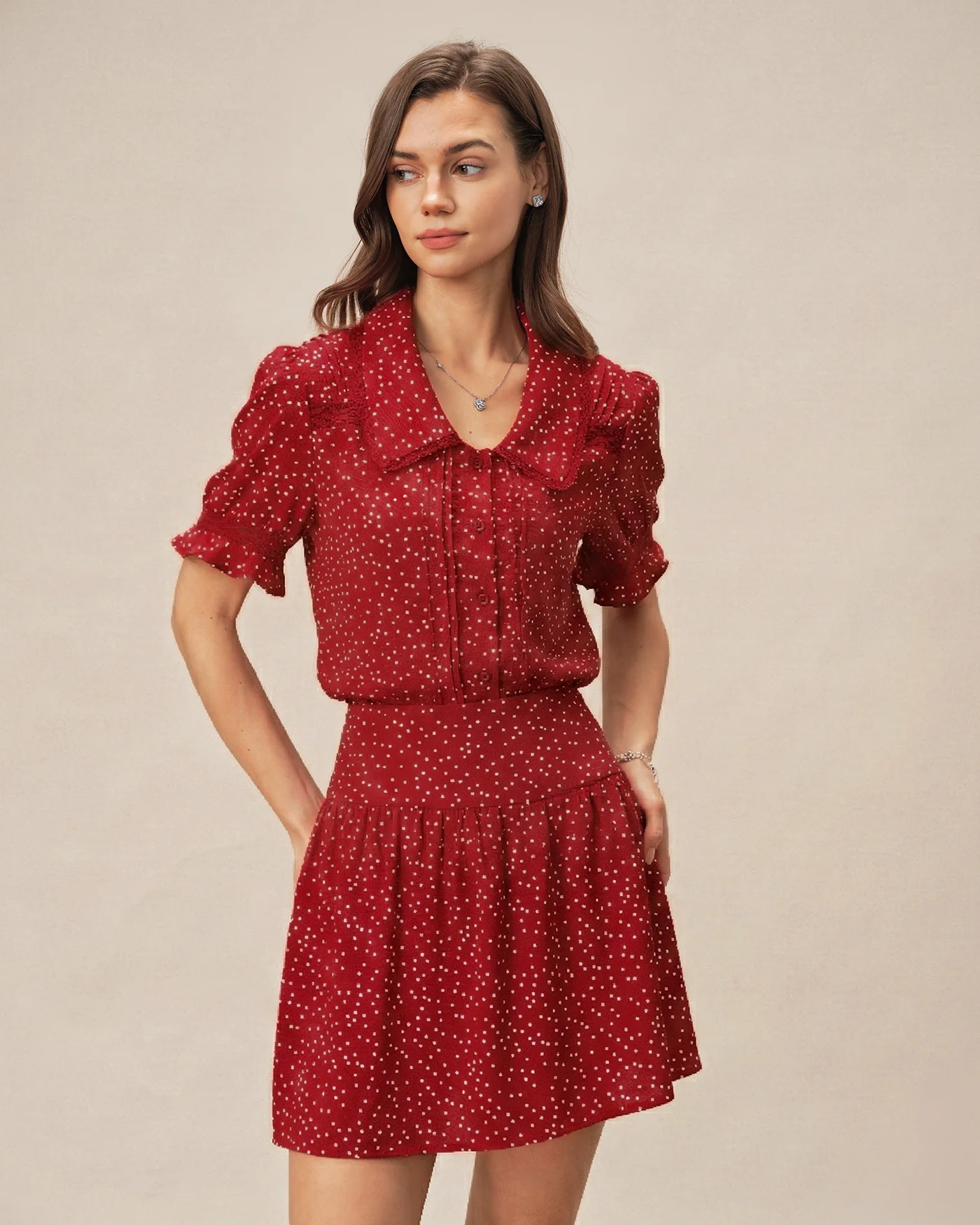 Red Polka Dot Ruched Mini Skirt - Image 3