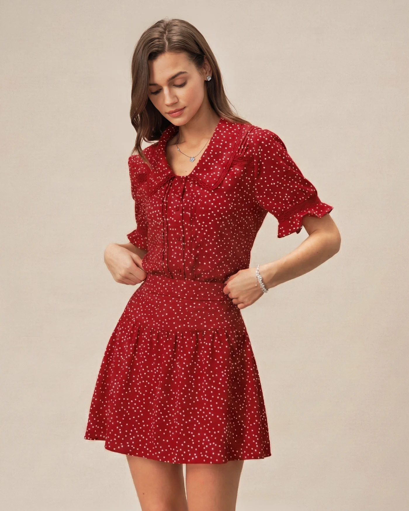 Red Polka Dot Ruched Mini Skirt - Image 4