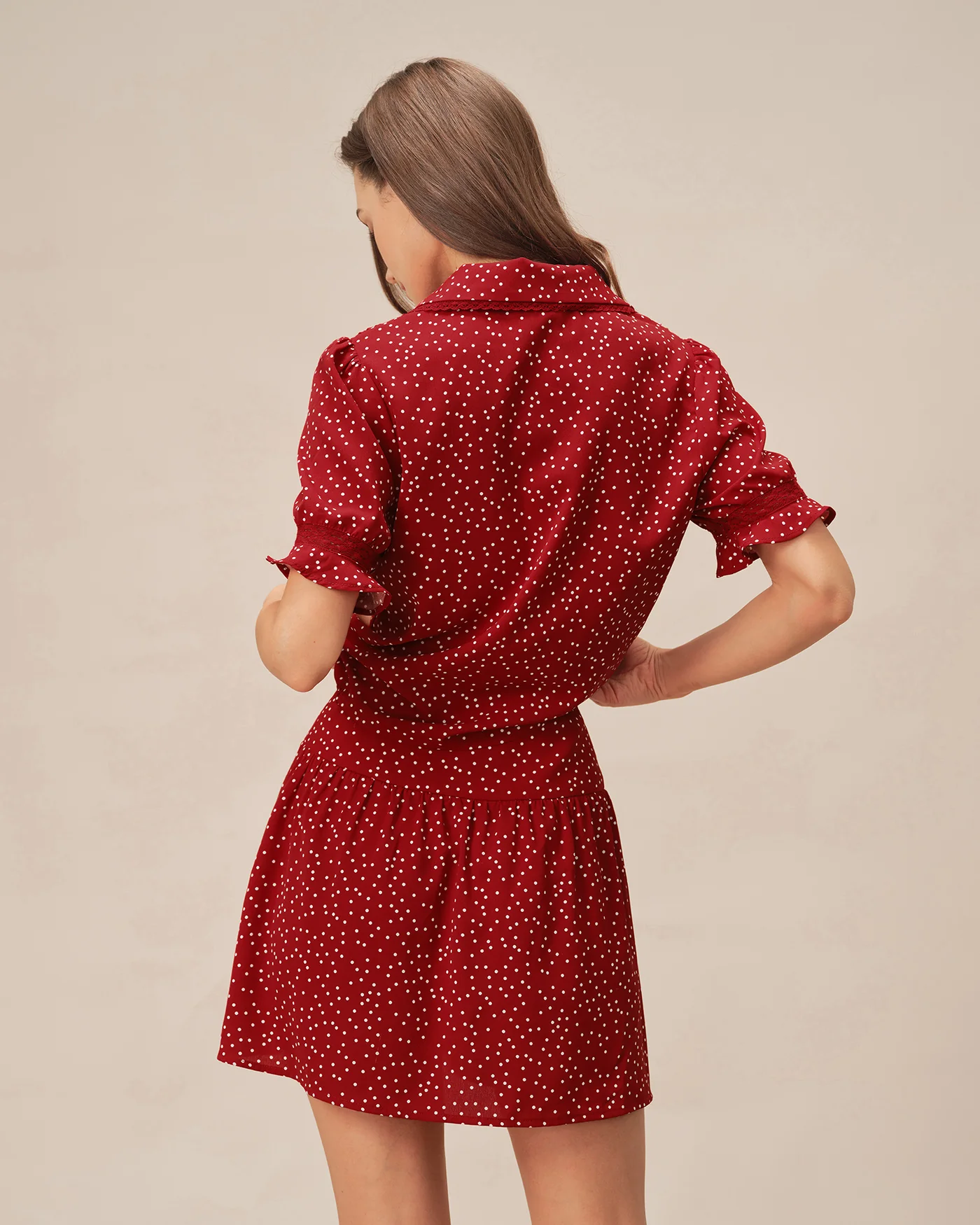 Red Polka Dot Ruched Mini Skirt - Image 5
