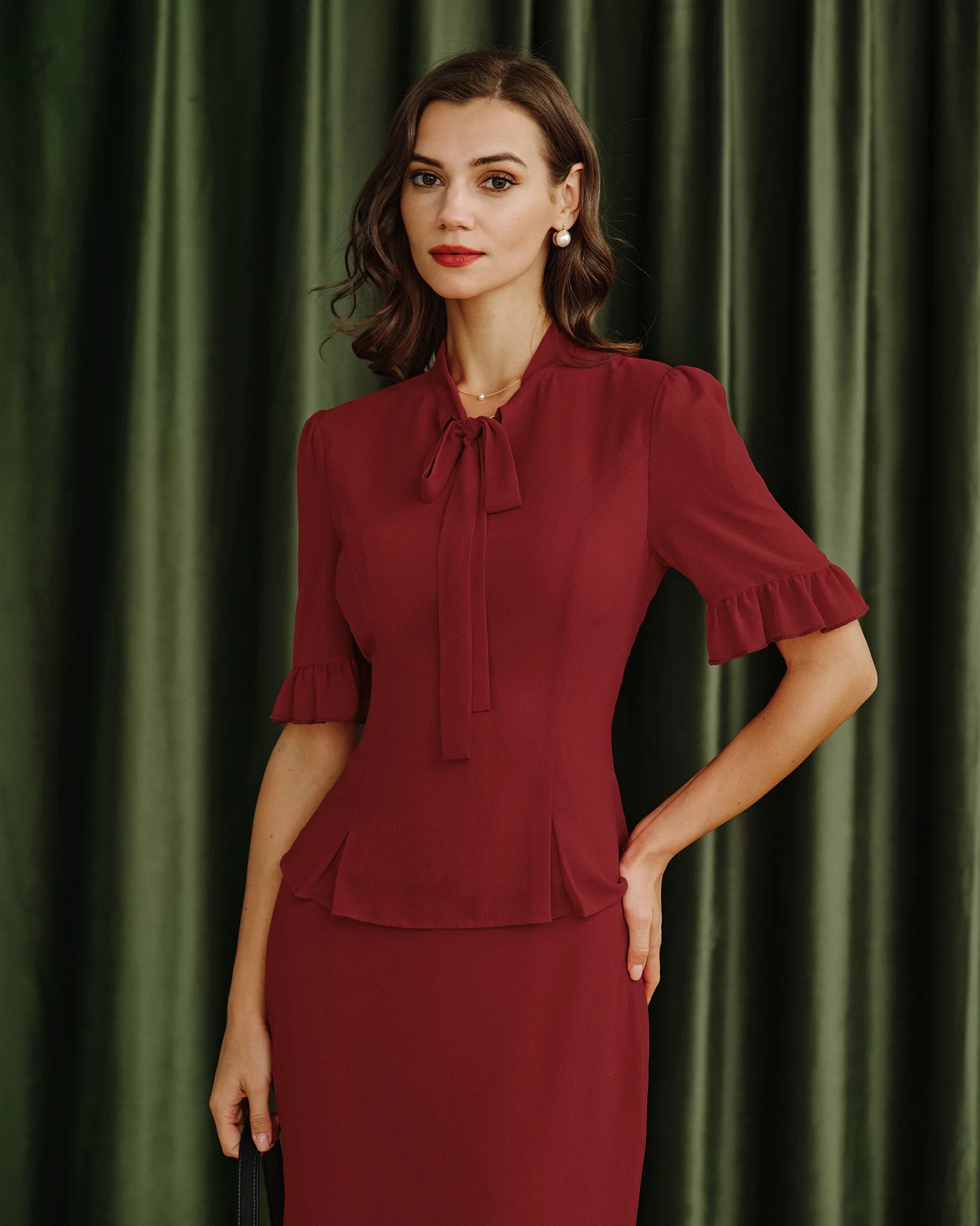 Red Puffed Sleeve Blouse - Image 2