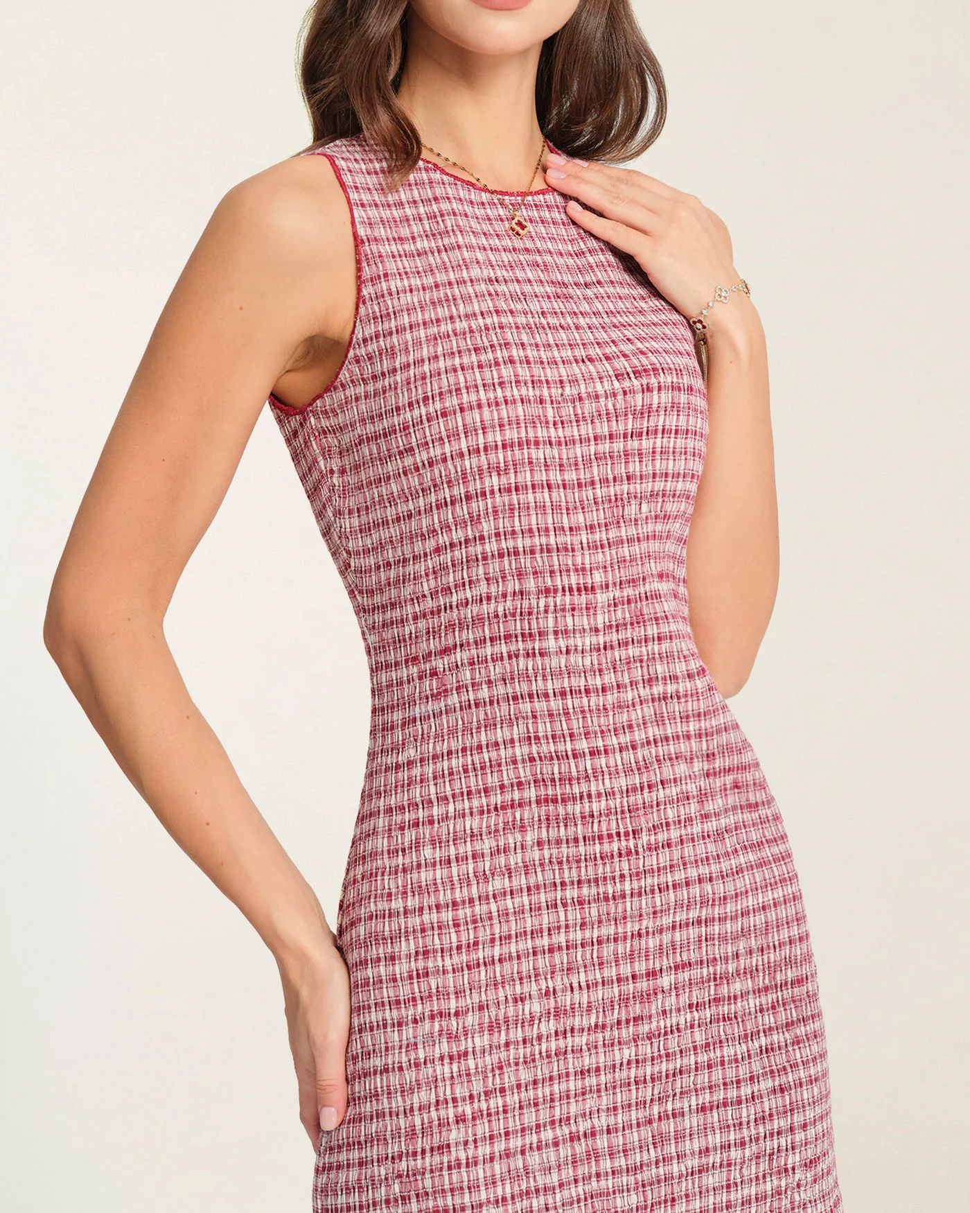 Red Ruffle Plaid Mini Dress - Image 2