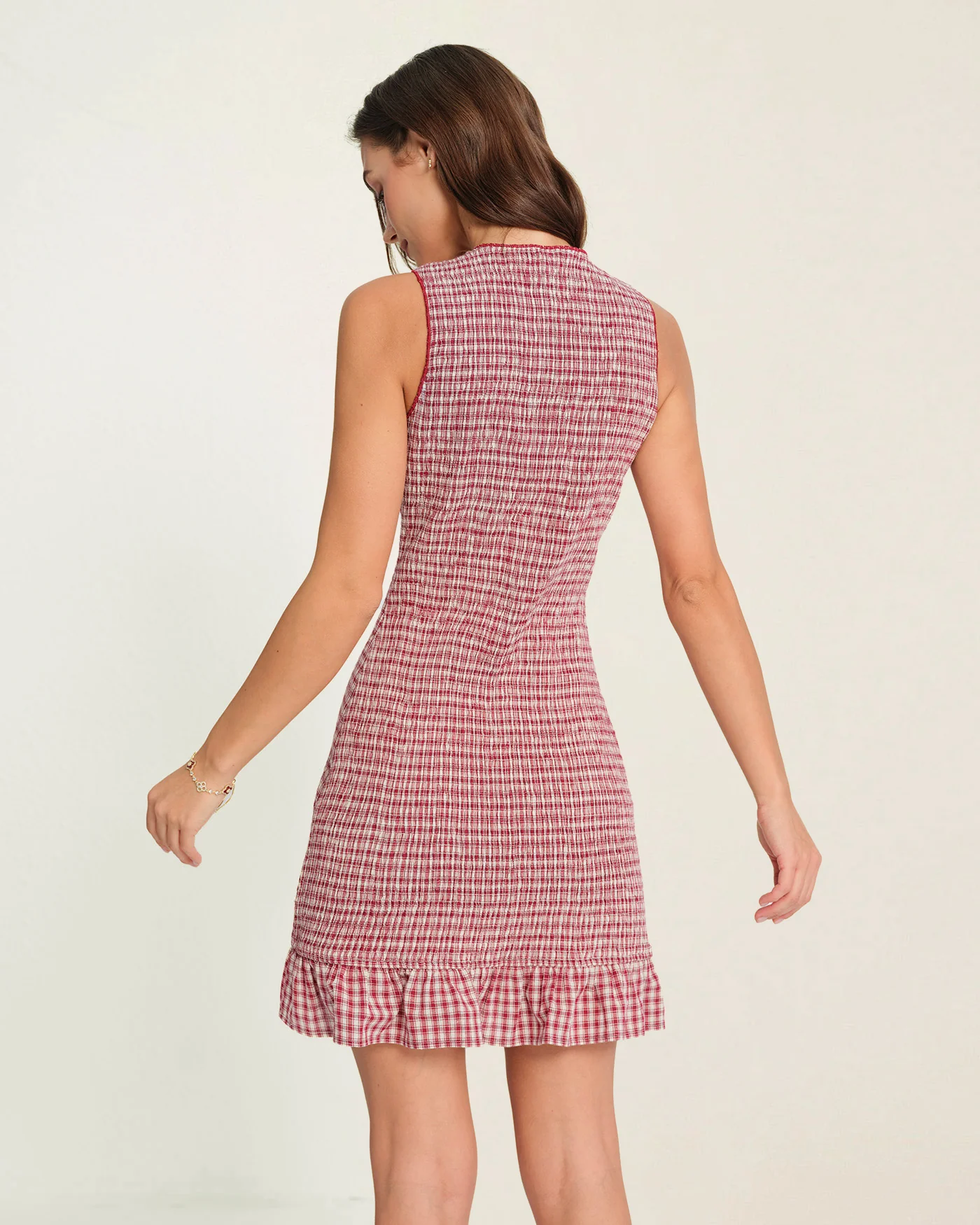 Red Ruffle Plaid Mini Dress - Image 3
