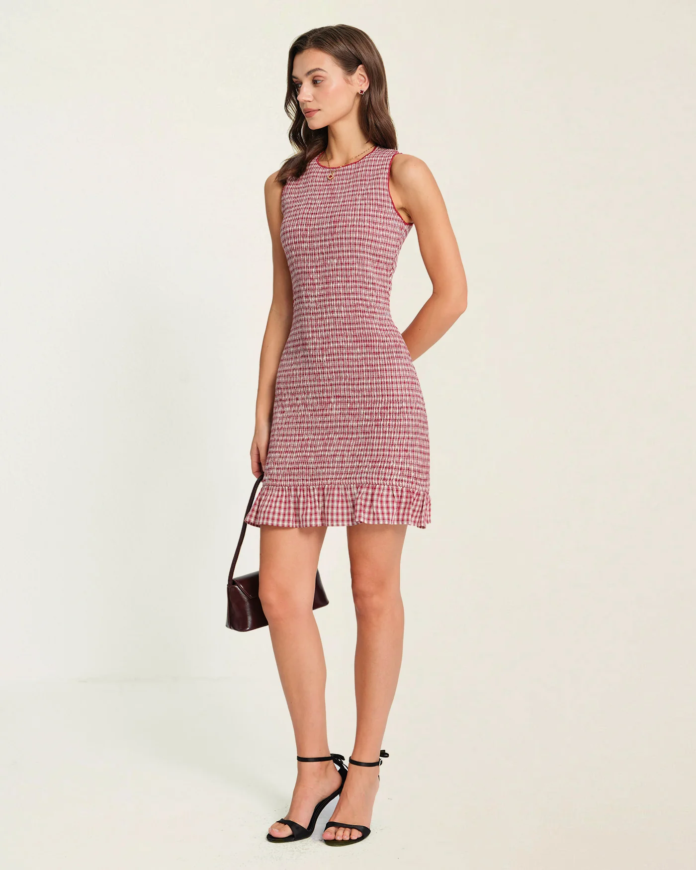 Red Ruffle Plaid Mini Dress - Image 5