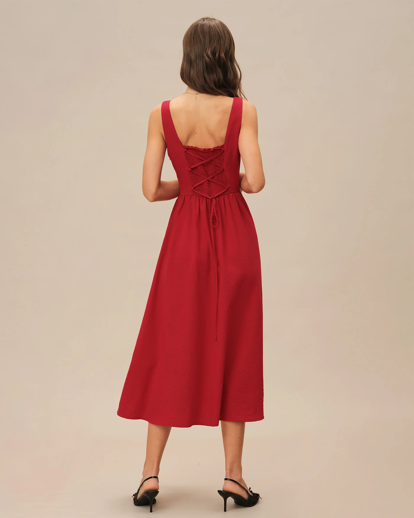 Red Square Neck Midi Dress - Image 6