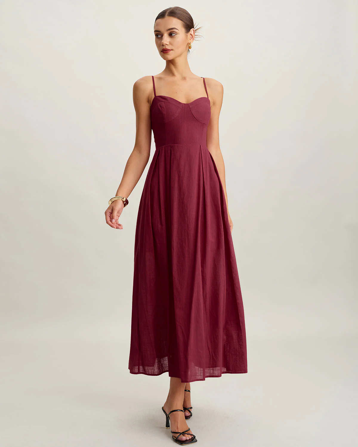 Red Sweetheart Neck Sleeveless Slip Maxi Dress - Image 3