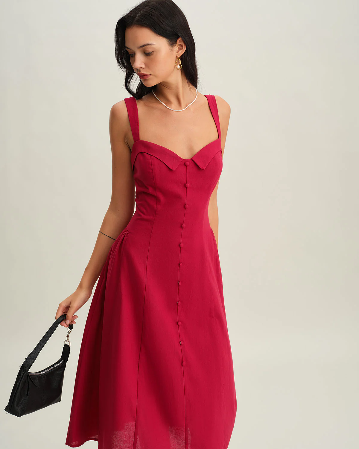 Red Sweetheart Neck Slip Midi Dress - Image 3
