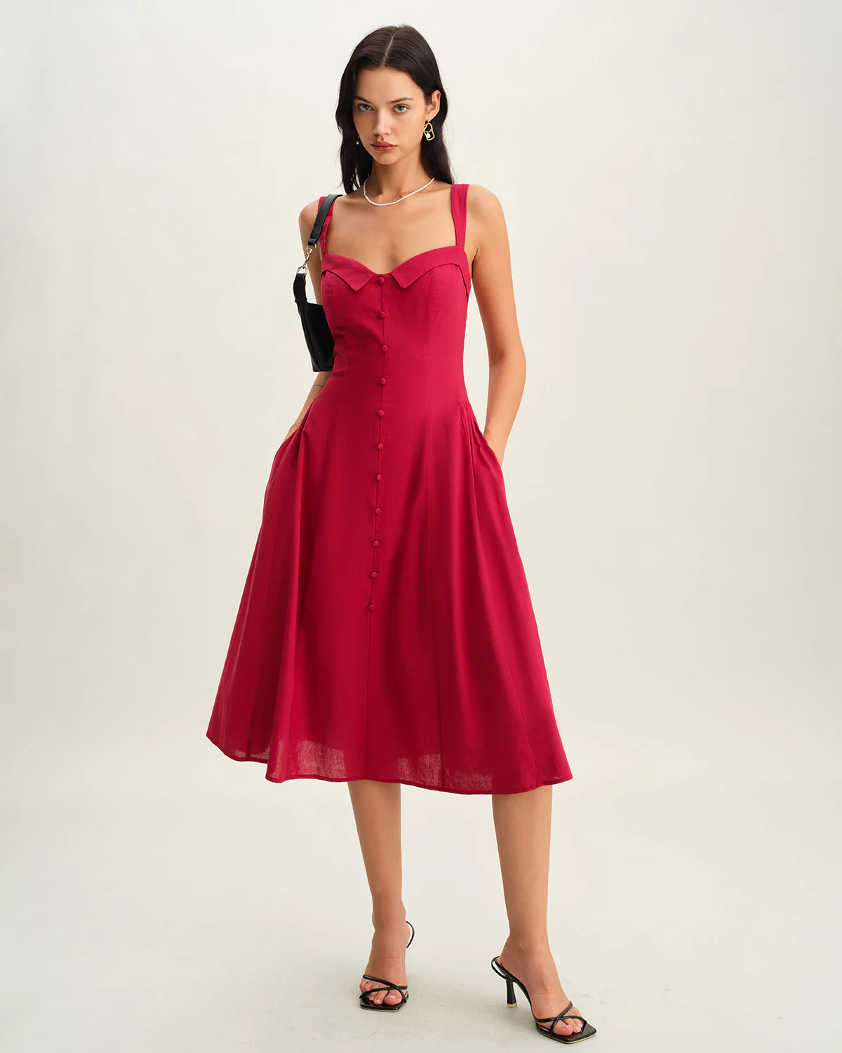 Red Sweetheart Neck Slip Midi Dress - Image 4