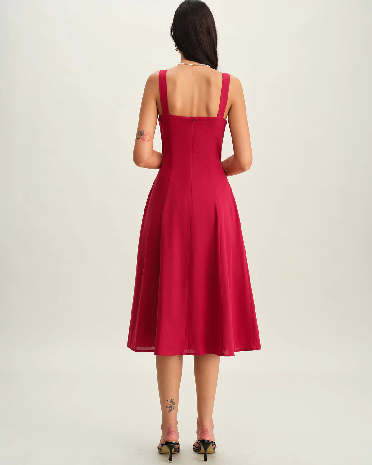Red Sweetheart Neck Slip Midi Dress - Image 5