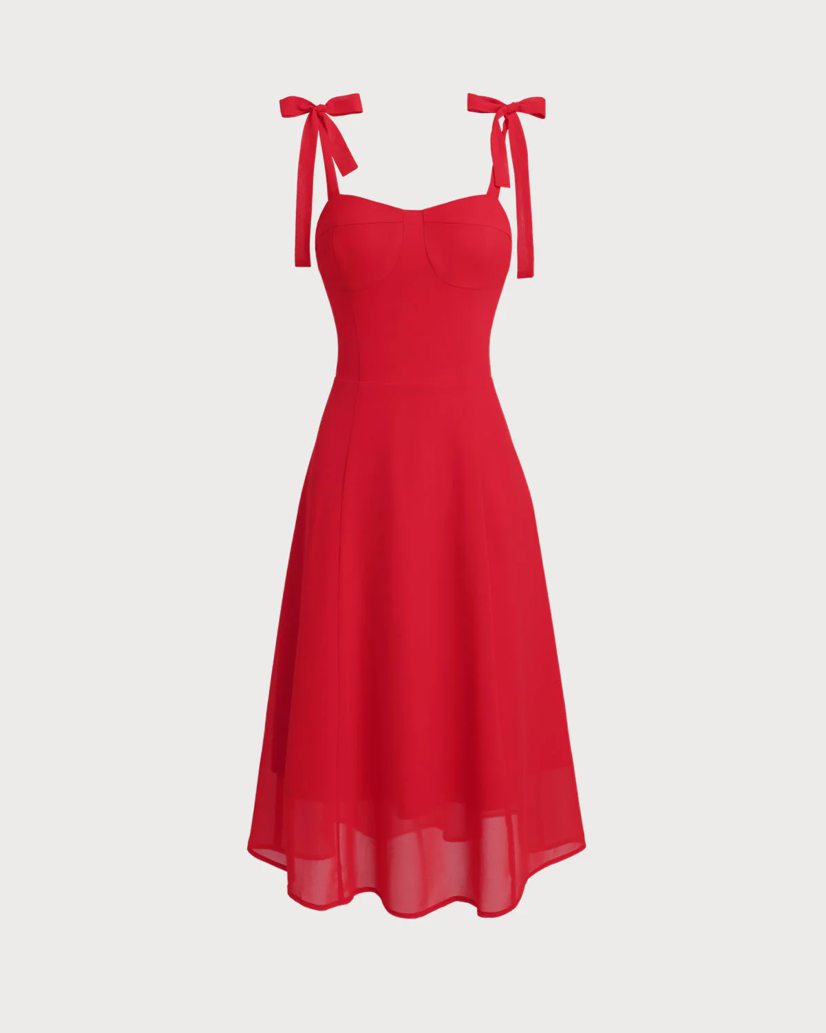 Red Sweetheart Neck Tie Strap Midi Dress - Image 6