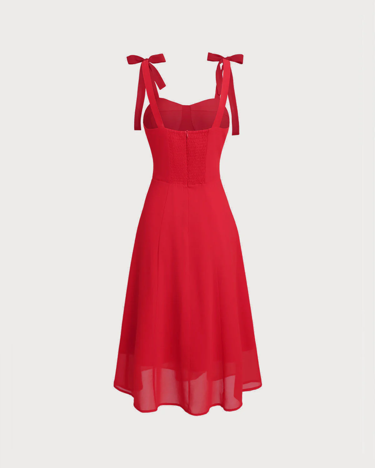 Red Sweetheart Neck Tie Strap Midi Dress - Image 7