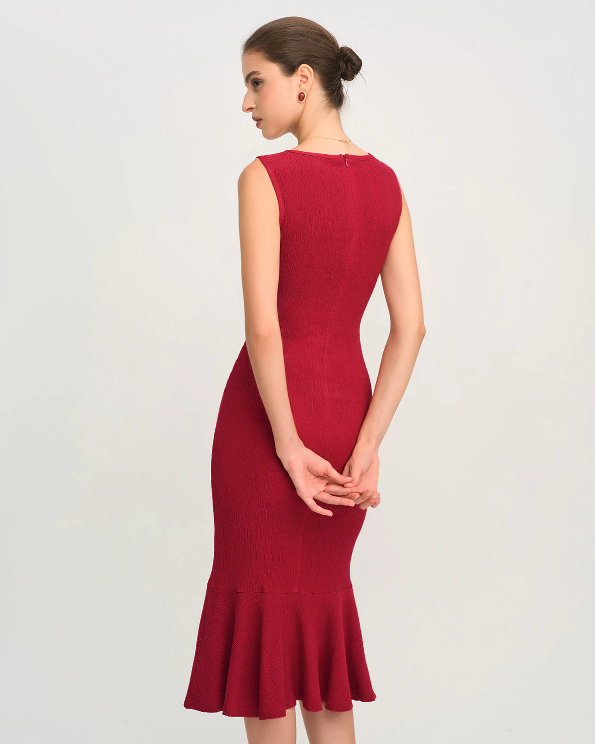 Red V Neck A-Line Midi Dress - Image 3