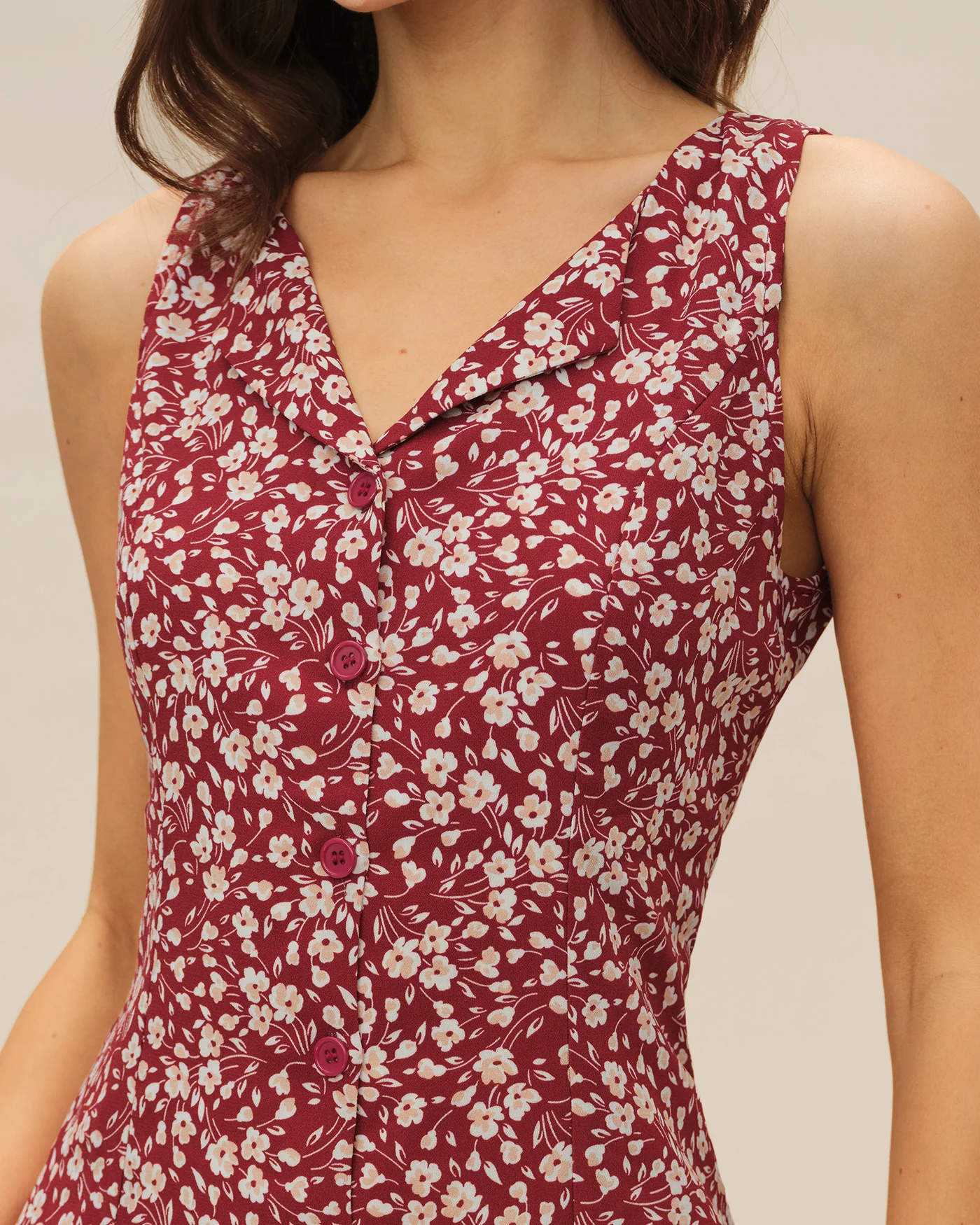 Red V Neck Floral Mini Dress - Image 2