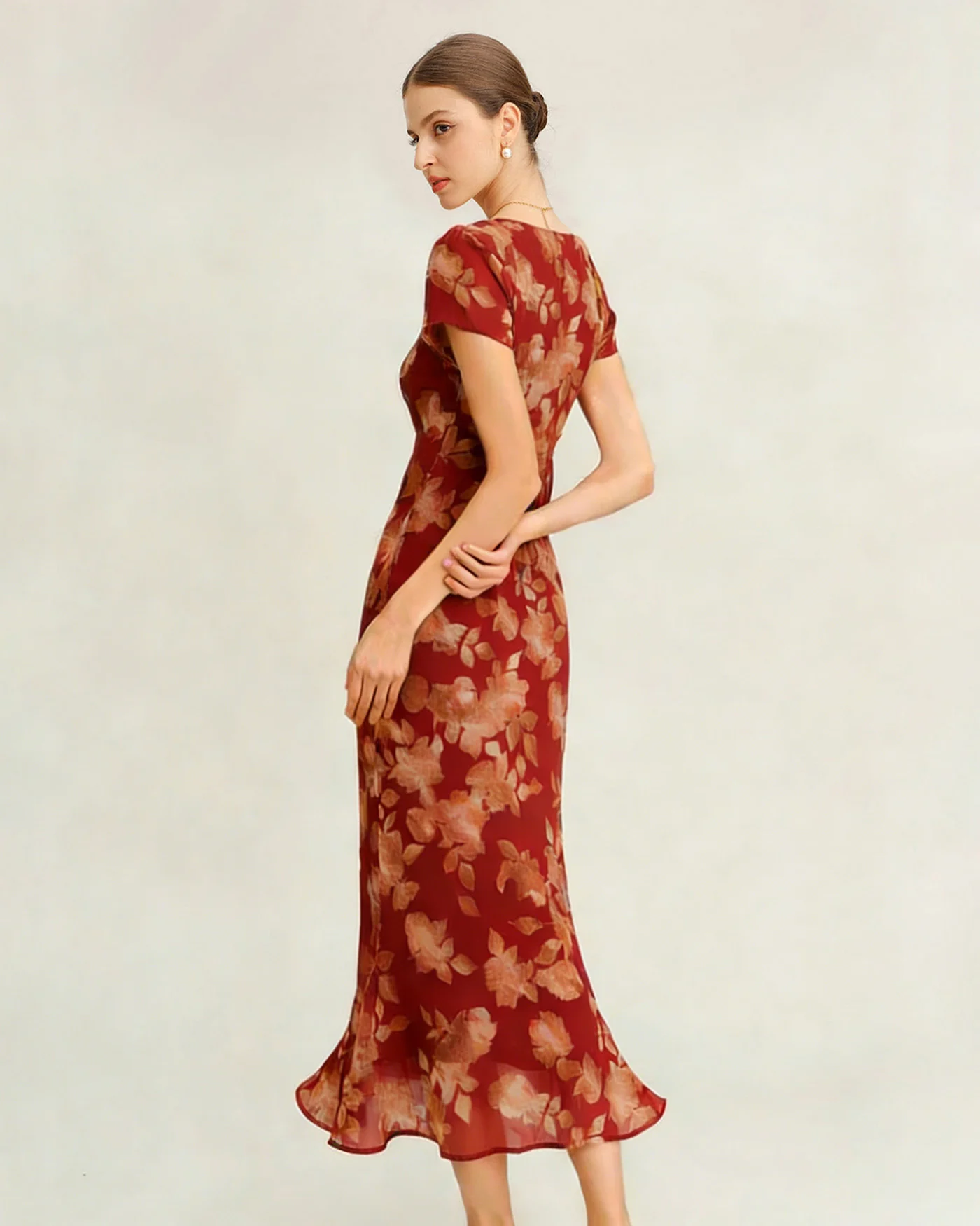 Red V Neck Floral Tunic Maxi Dress - Image 2