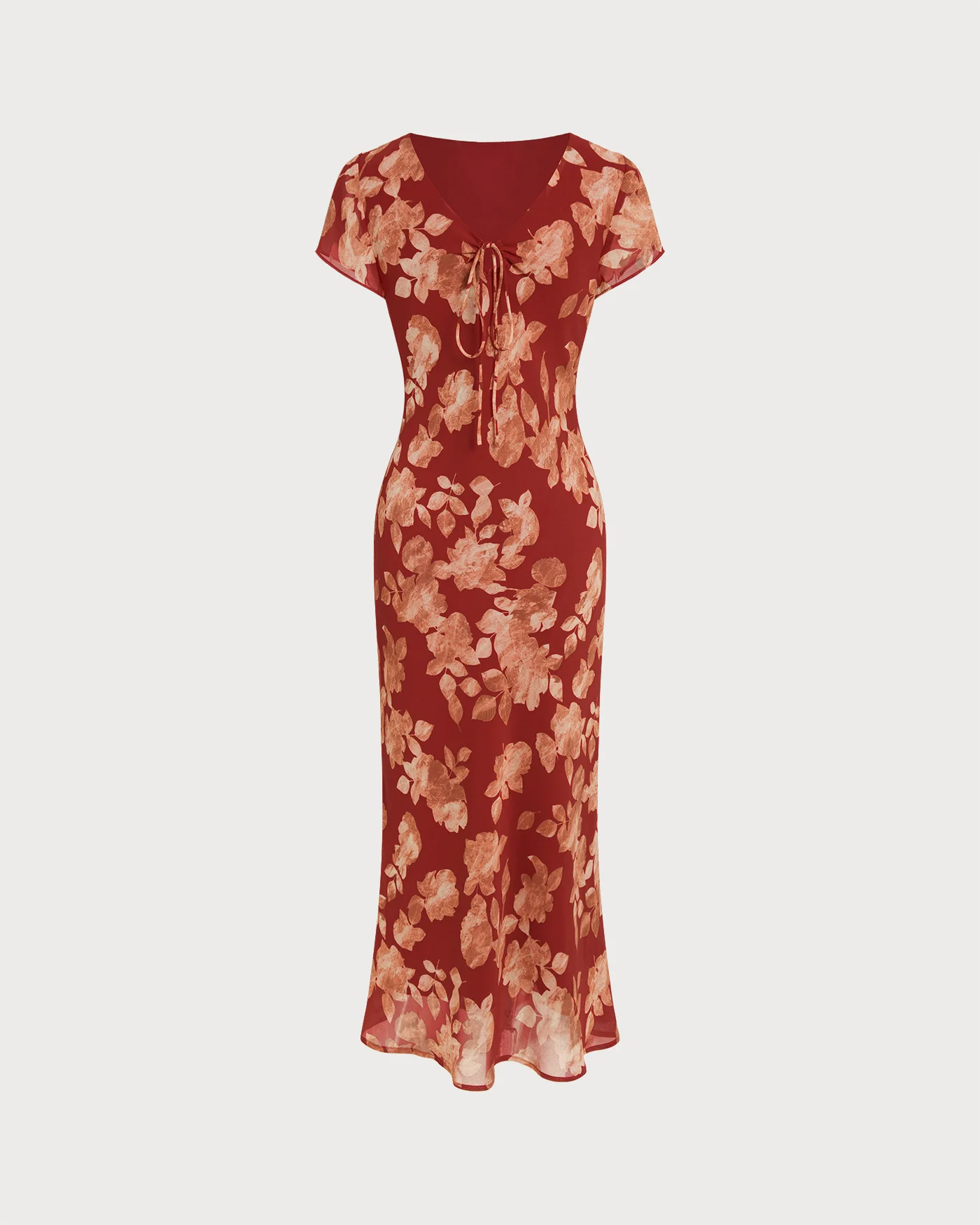 Red V Neck Floral Tunic Maxi Dress - Image 4
