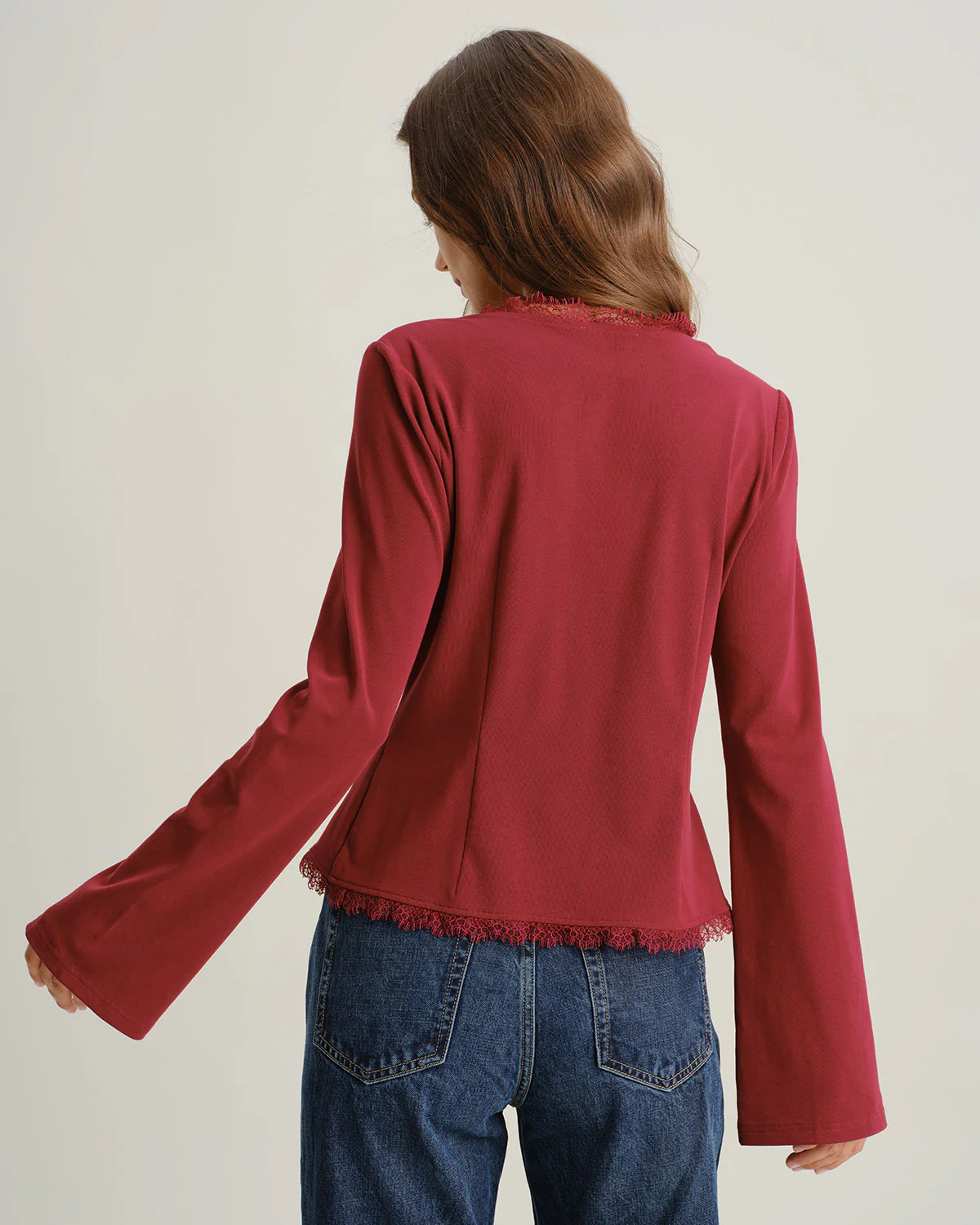 Red V Neck Tie-front Cardigan - Image 4