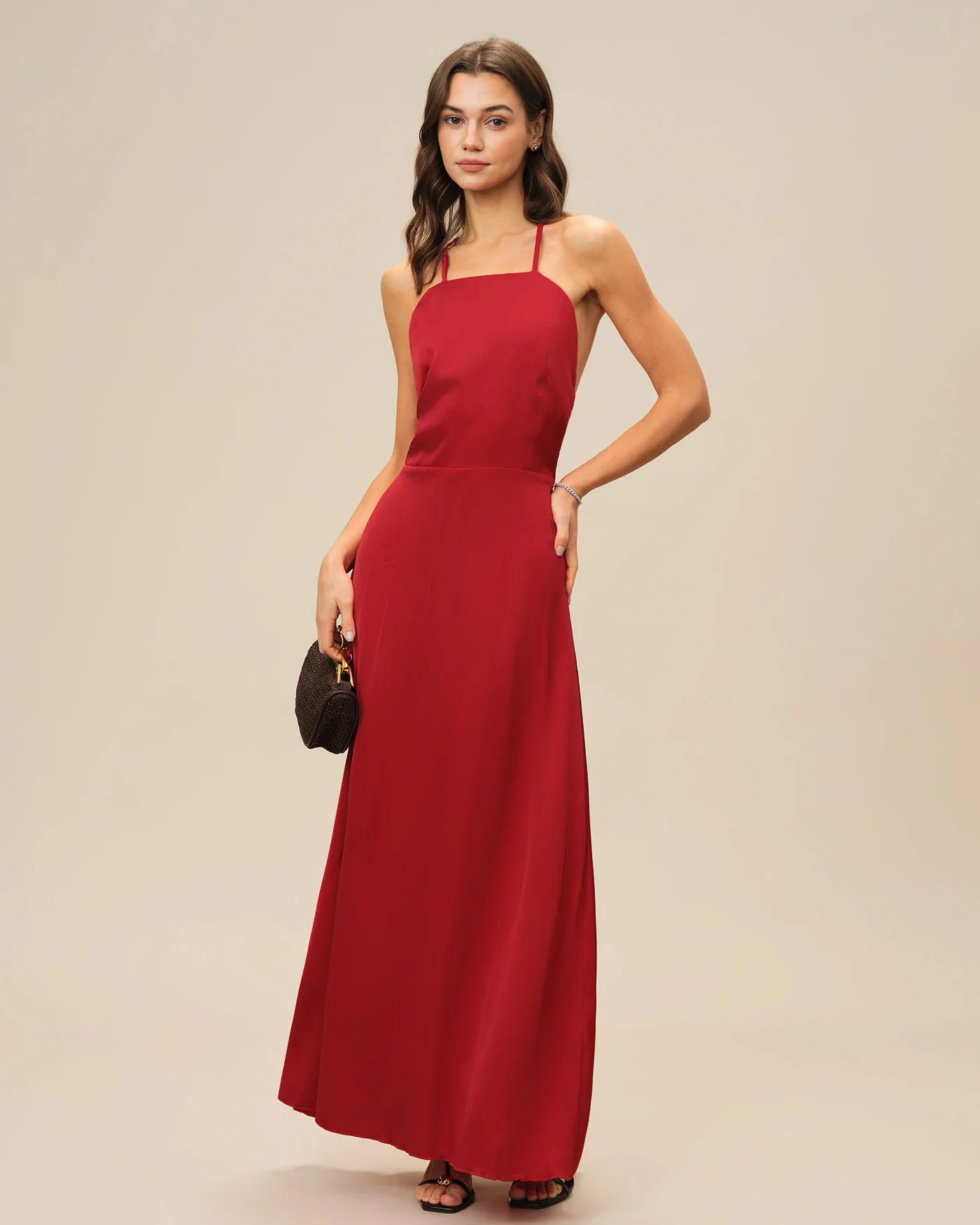 Red X Cross Slip Maxi Dress