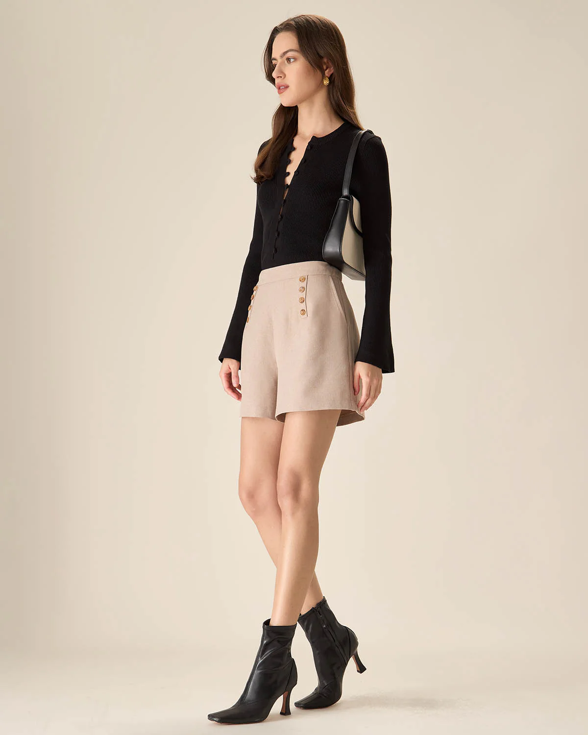 The Black Round Neck Button Up Knit Top - Image 3