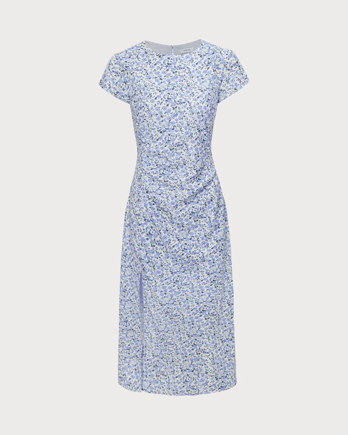 The Blue Round Neck Floral Slit Midi Dress - Image 5