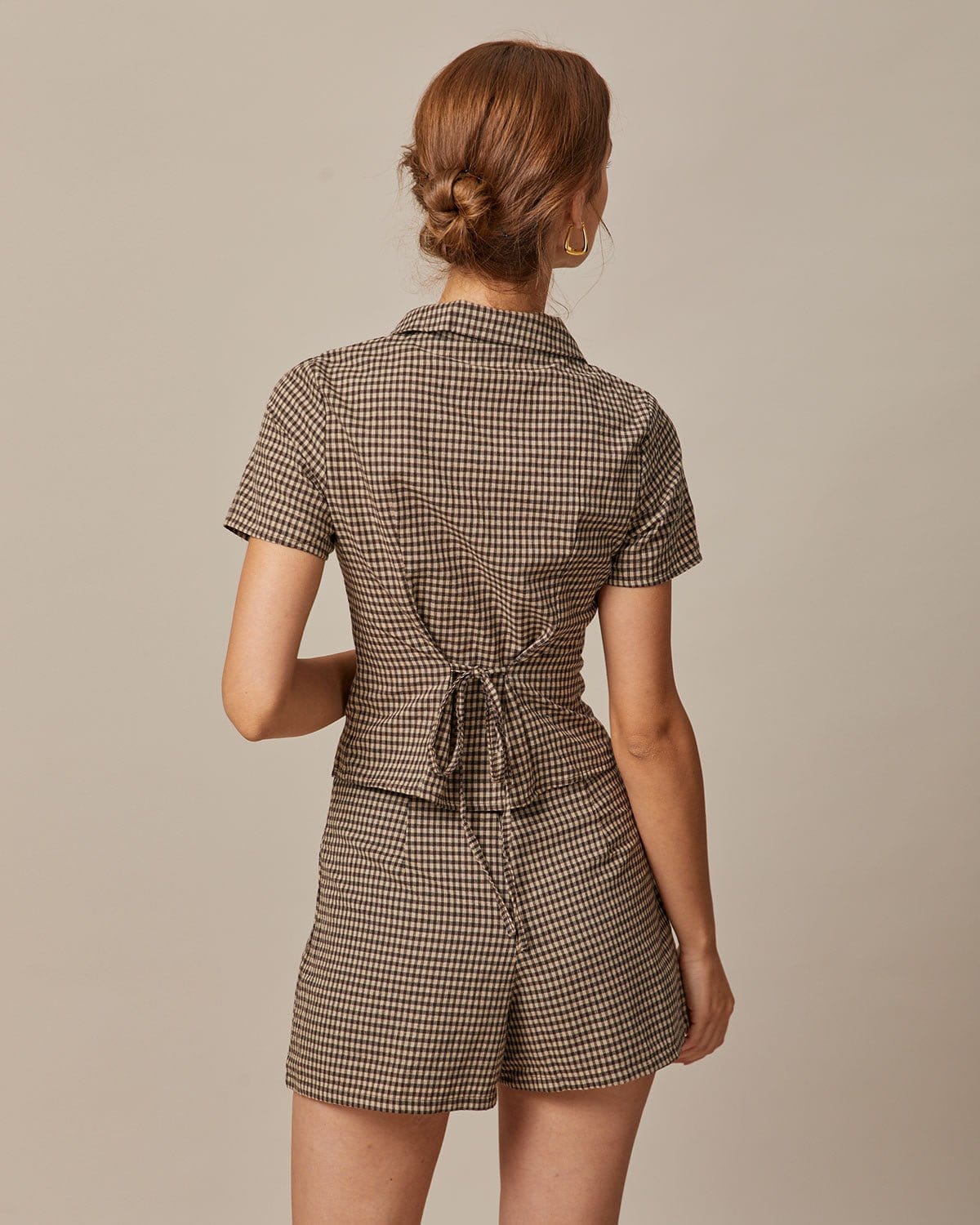 The Brown High Waisted Plaid Shorts - Image 5